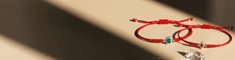 14K Red Strings Bracelets W/. Precious Stones