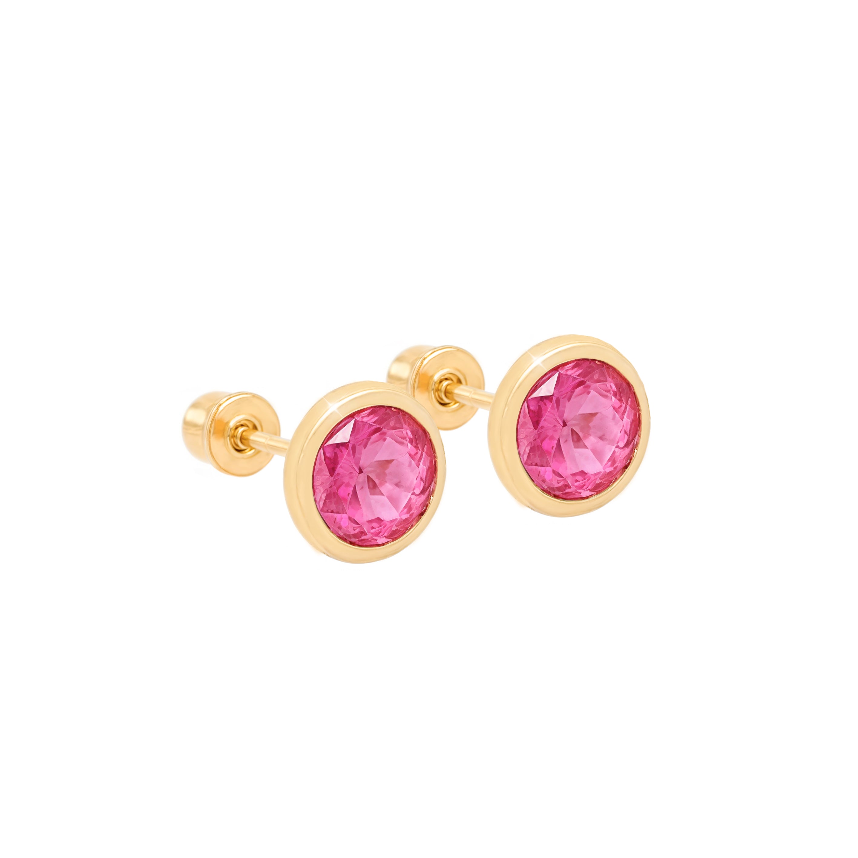 14k Gold-Round CZ Bezel Earrings