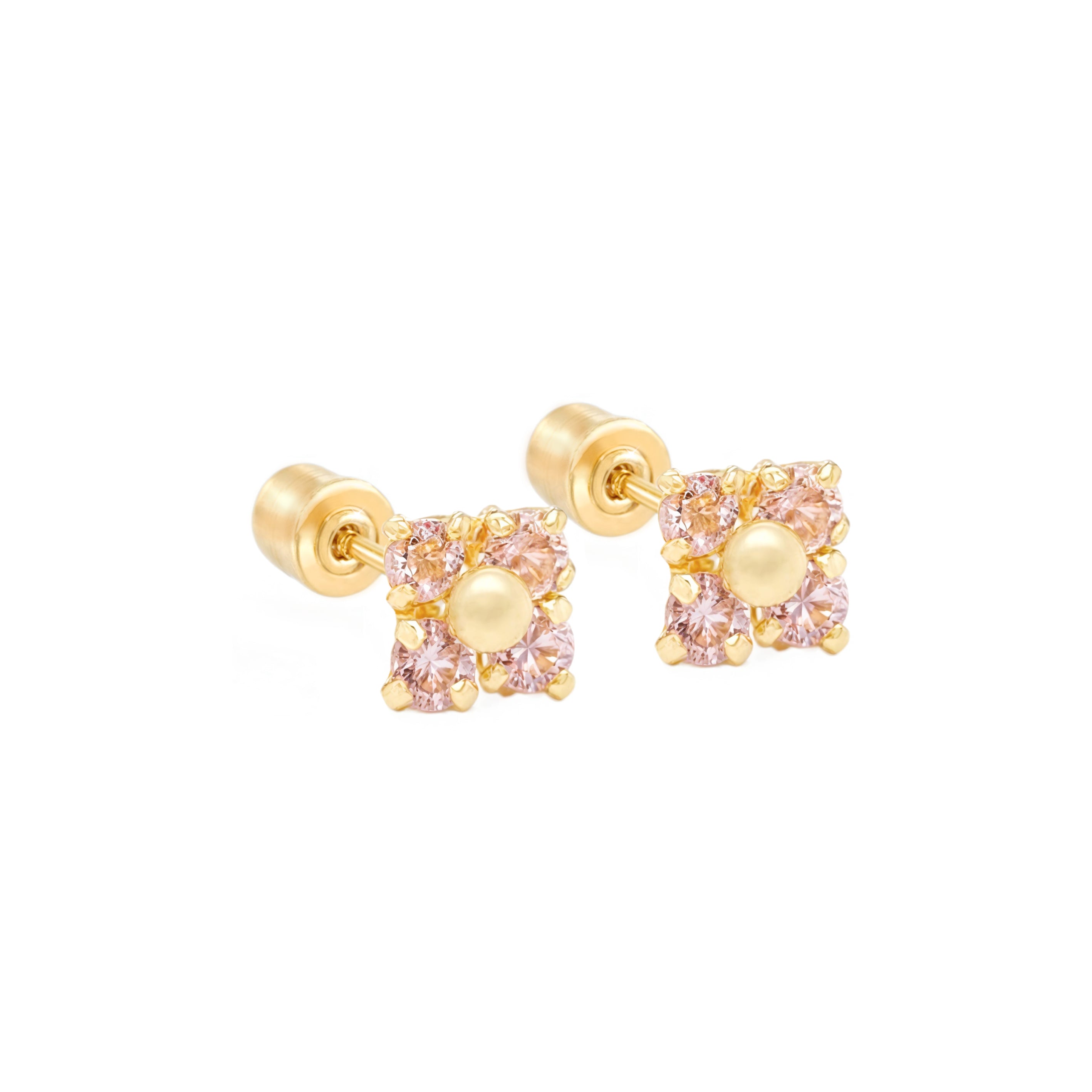 14k Gold-Mini Flower CZ Earrings