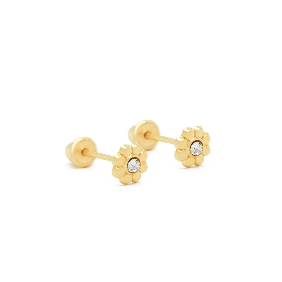 14k Gold-Flower CZ Earrings