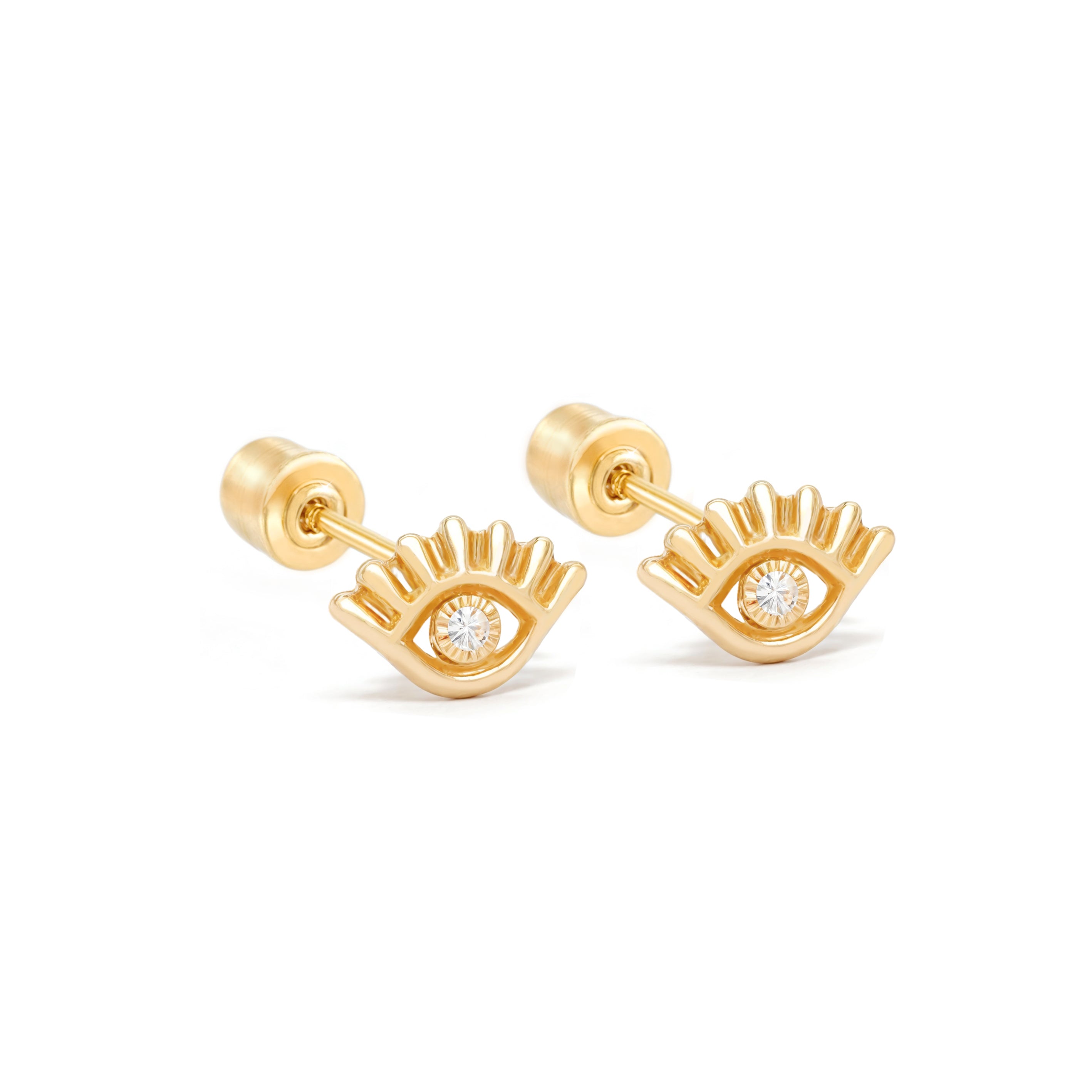 14k Gold-Eyelash Eyes CZ Earrings