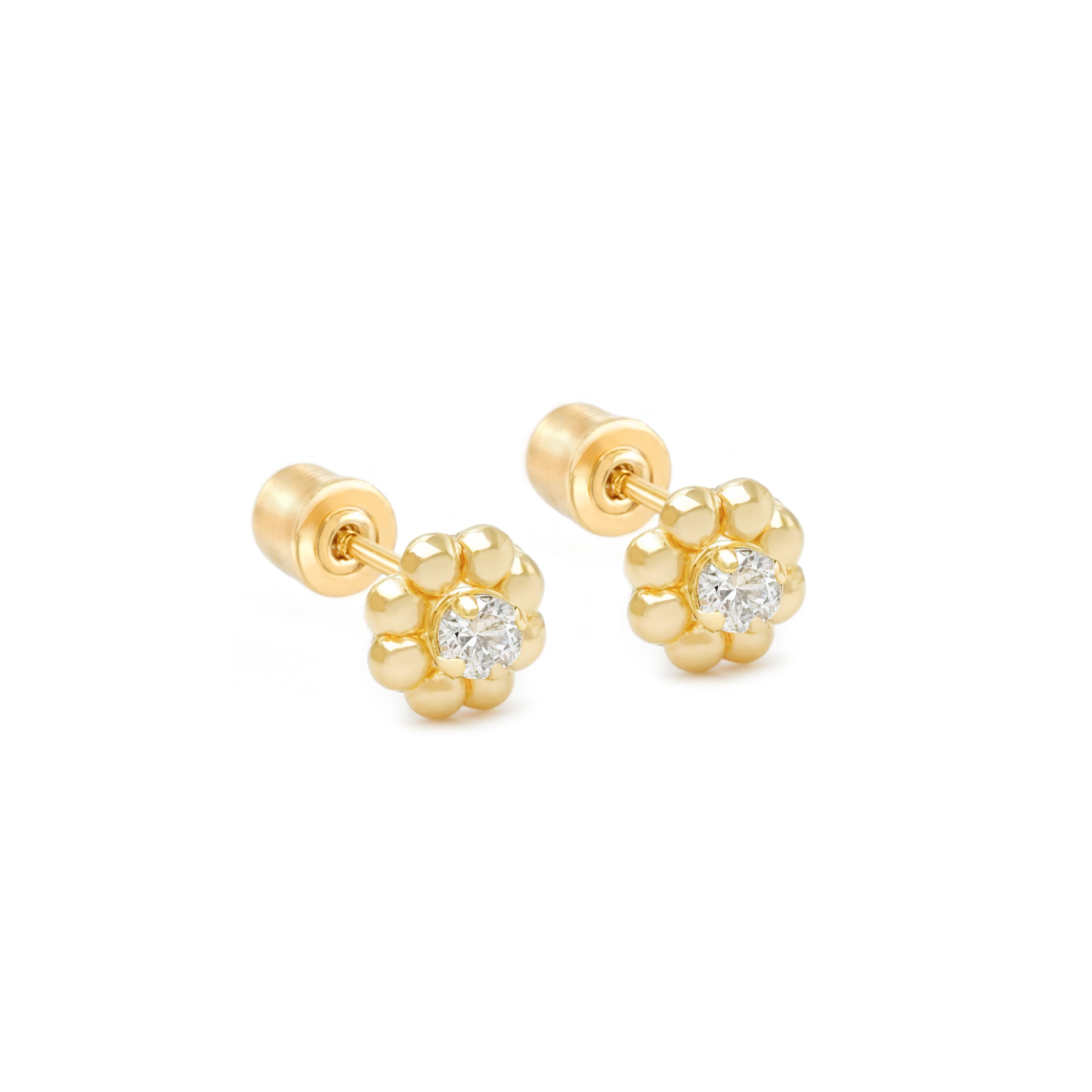 14k Gold-Flower with CZ in the middle Earrings