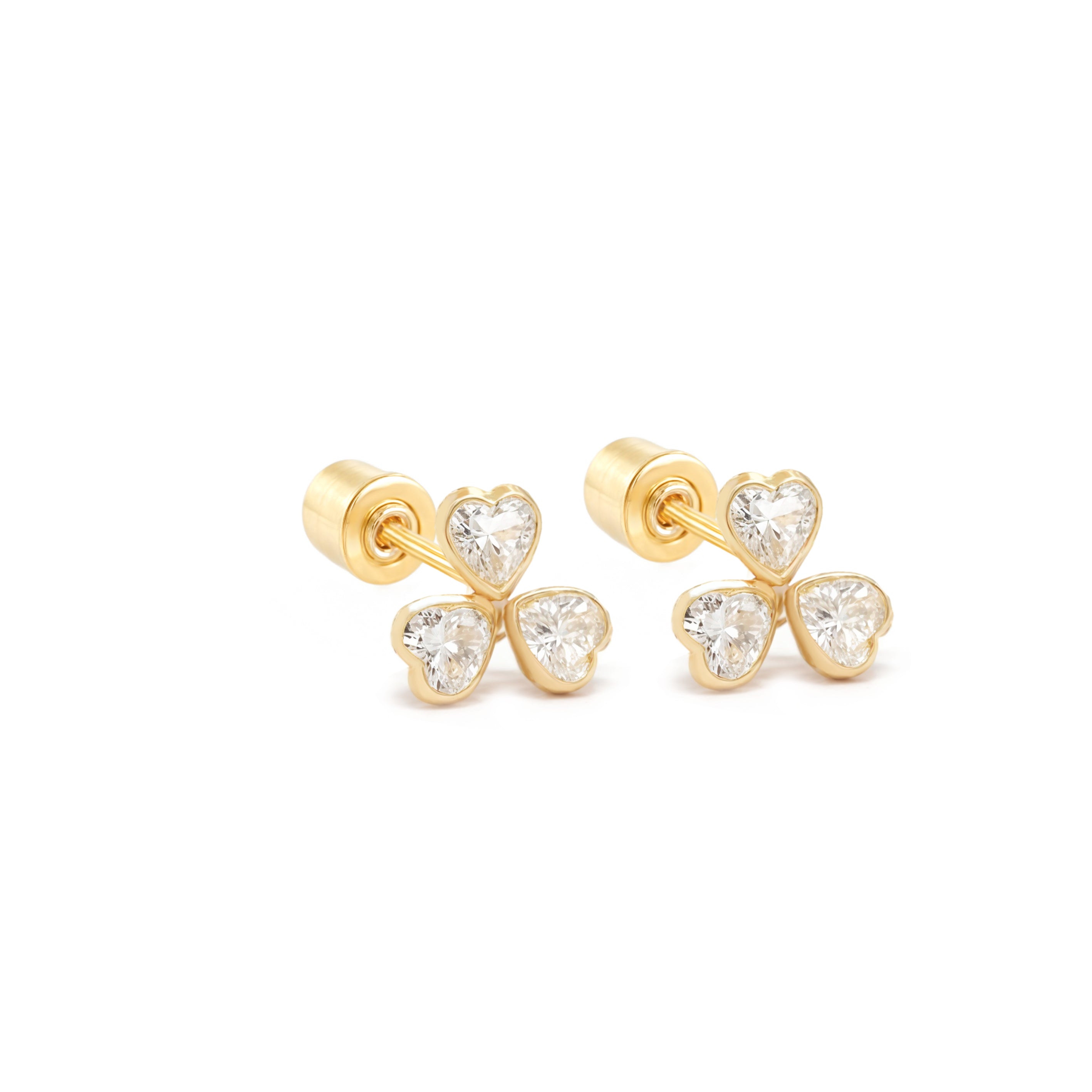 14k Gold - 3 Petals CZ Earrings