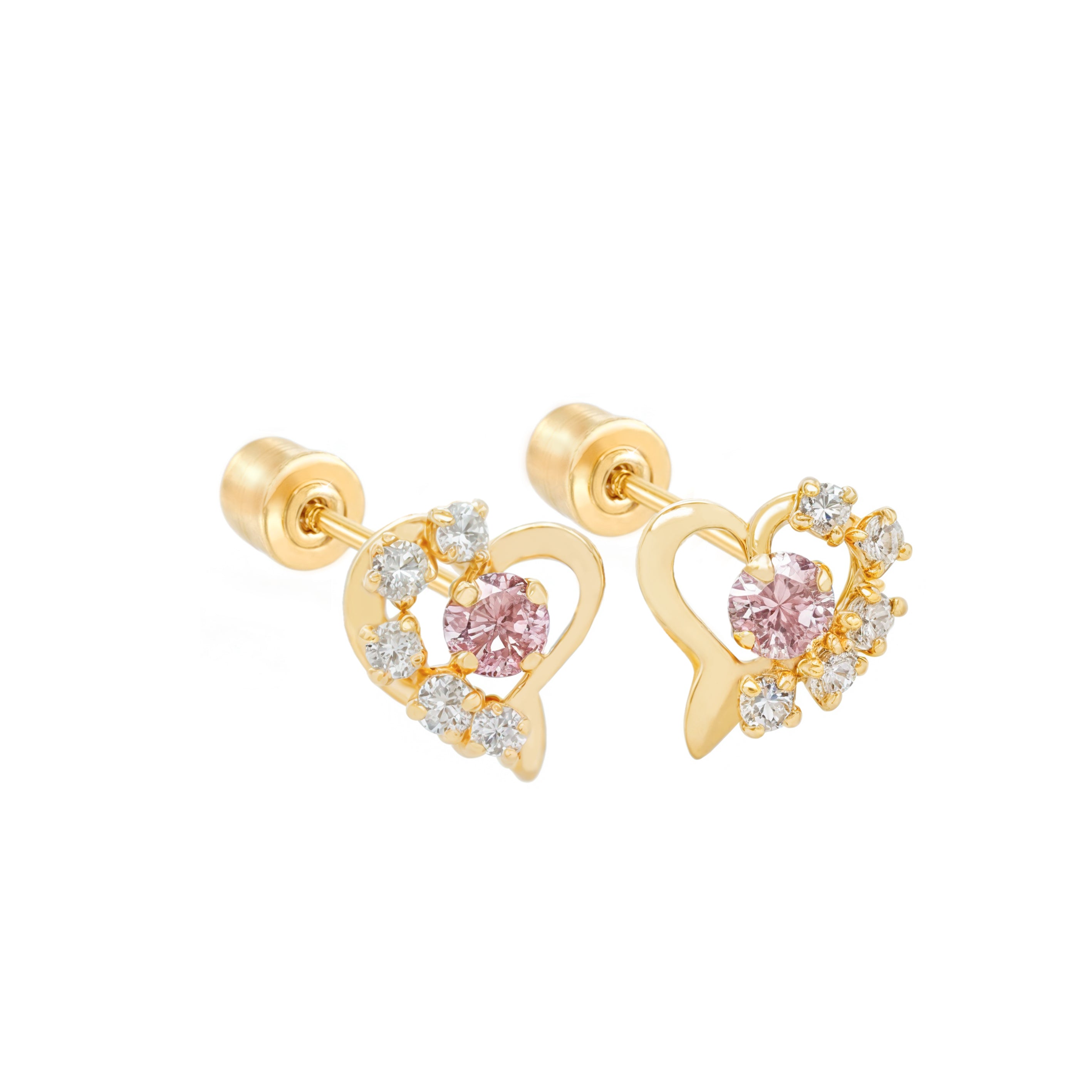 14k Gold-Bright Open Heart CZ Earrings