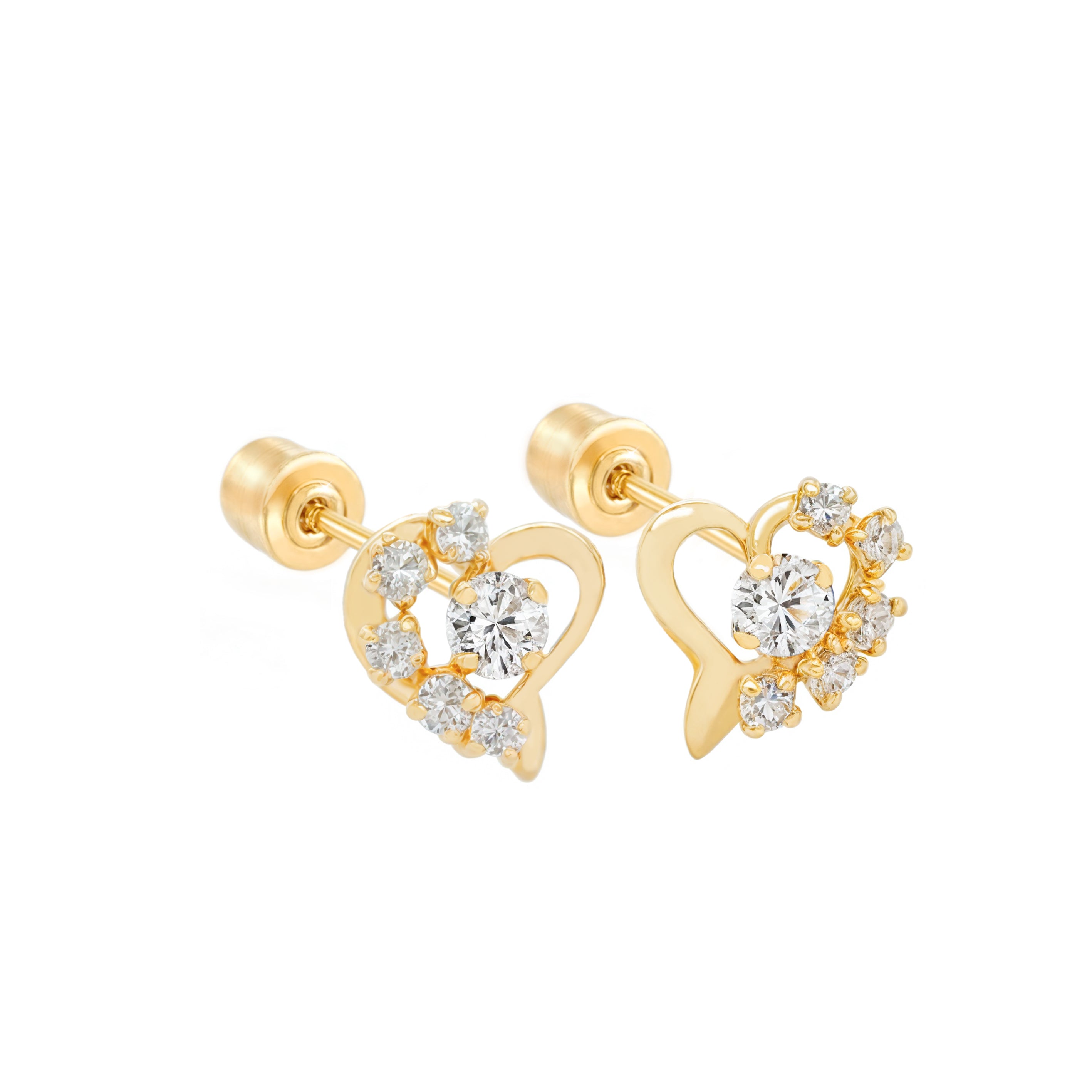 14k Gold-Bright Open Heart CZ Earrings