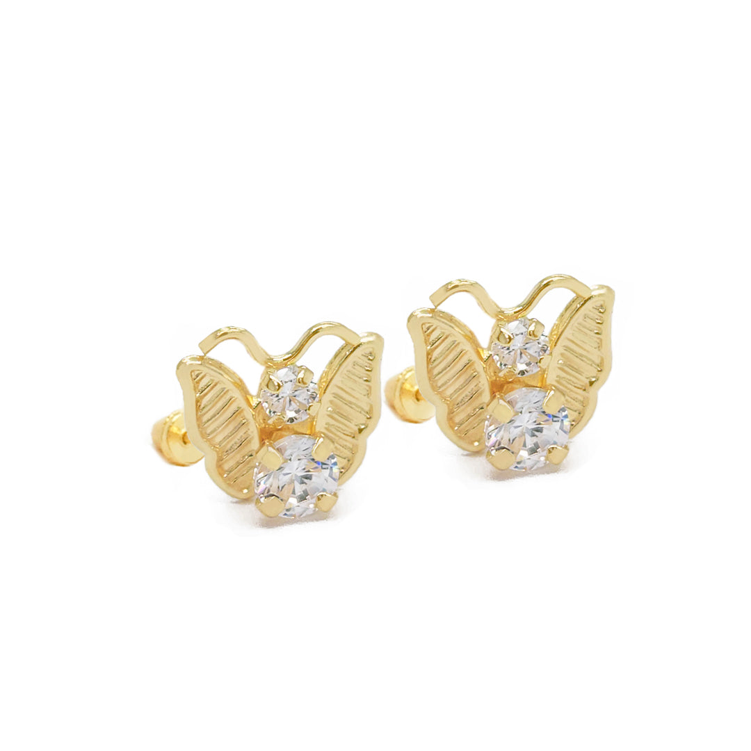 14k Gold-Cute Butterfly CZ Earrings