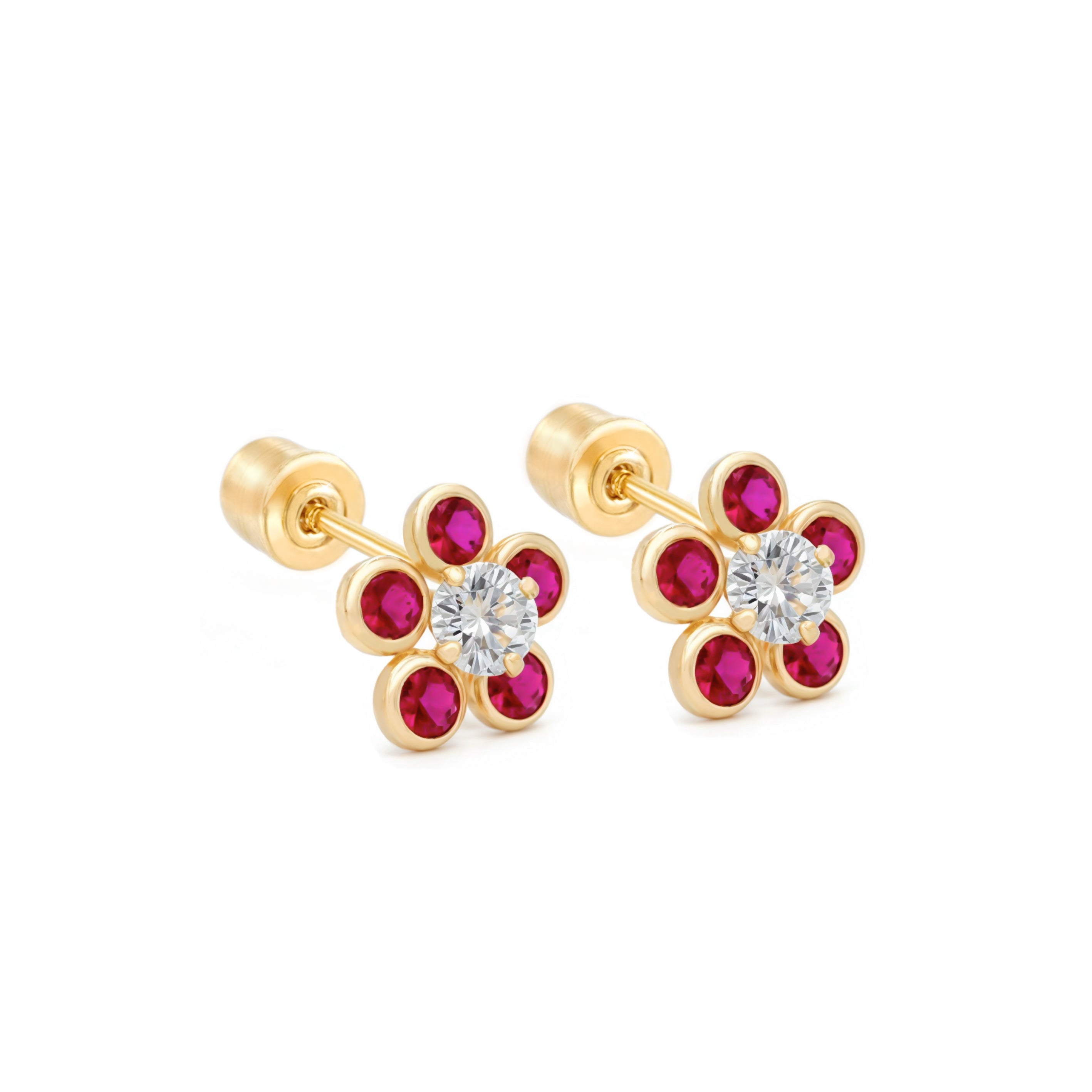 14k Gold-Flower CZ Earrings