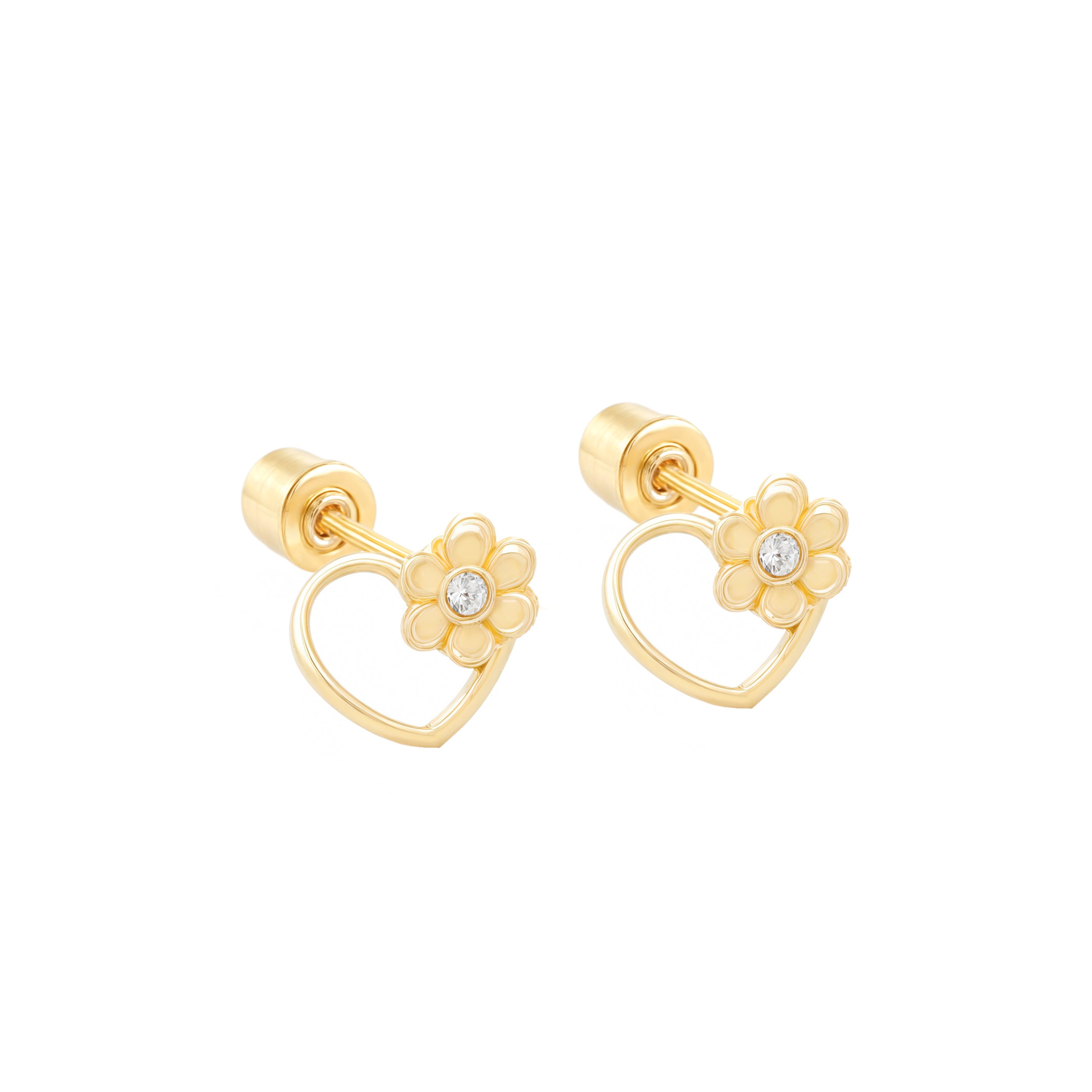 14k Gold-Love Flower CZ Earrings