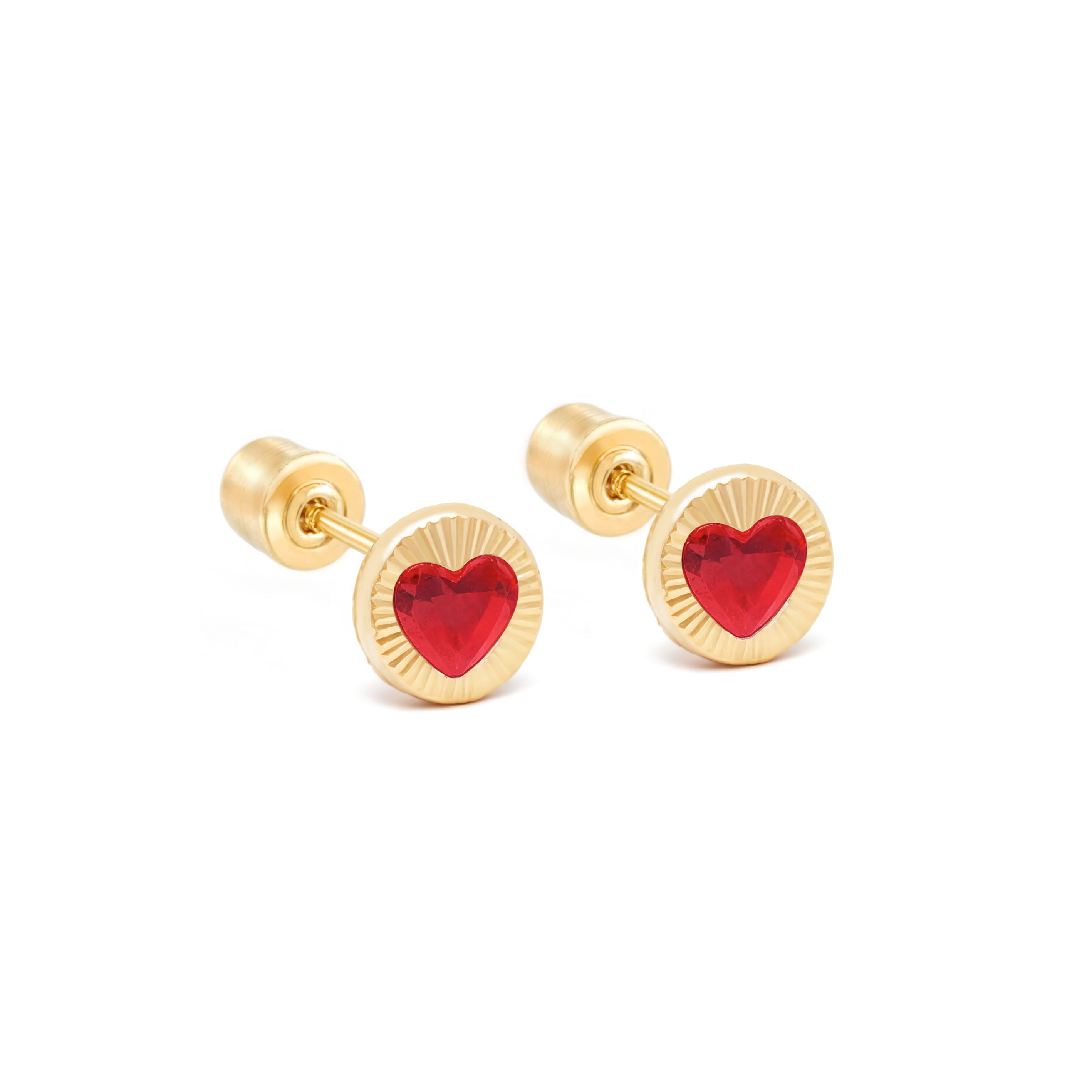 14k Gold-Bezel Red Heart CZ Earrings