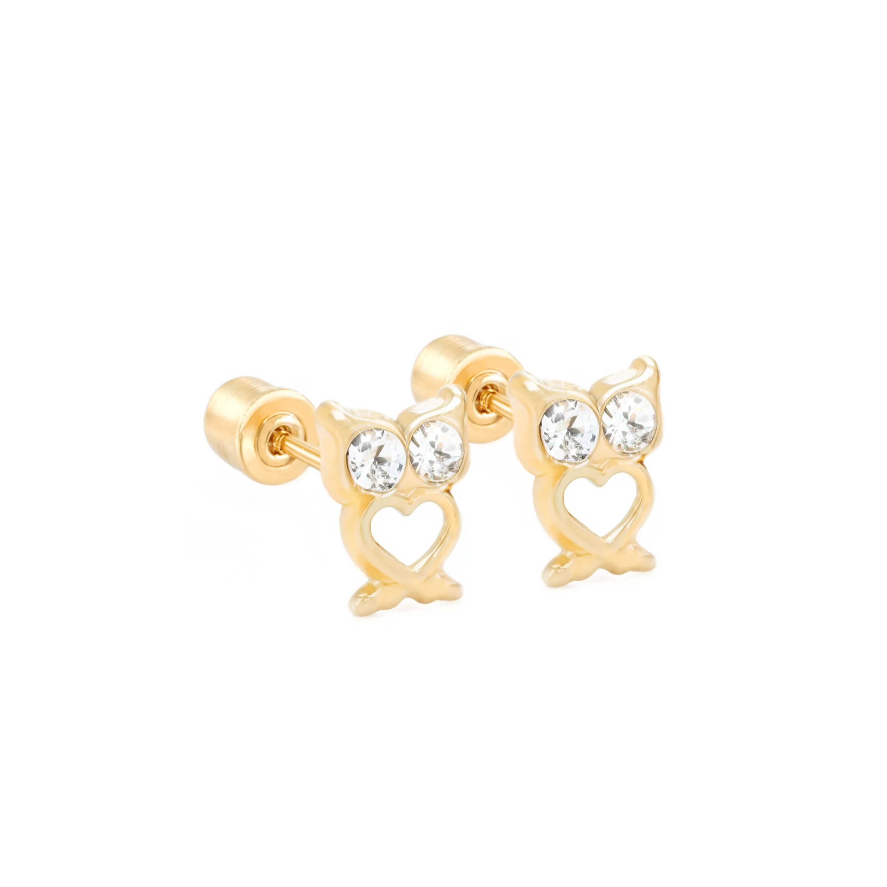 14k Gold-Owl CZ Earrings