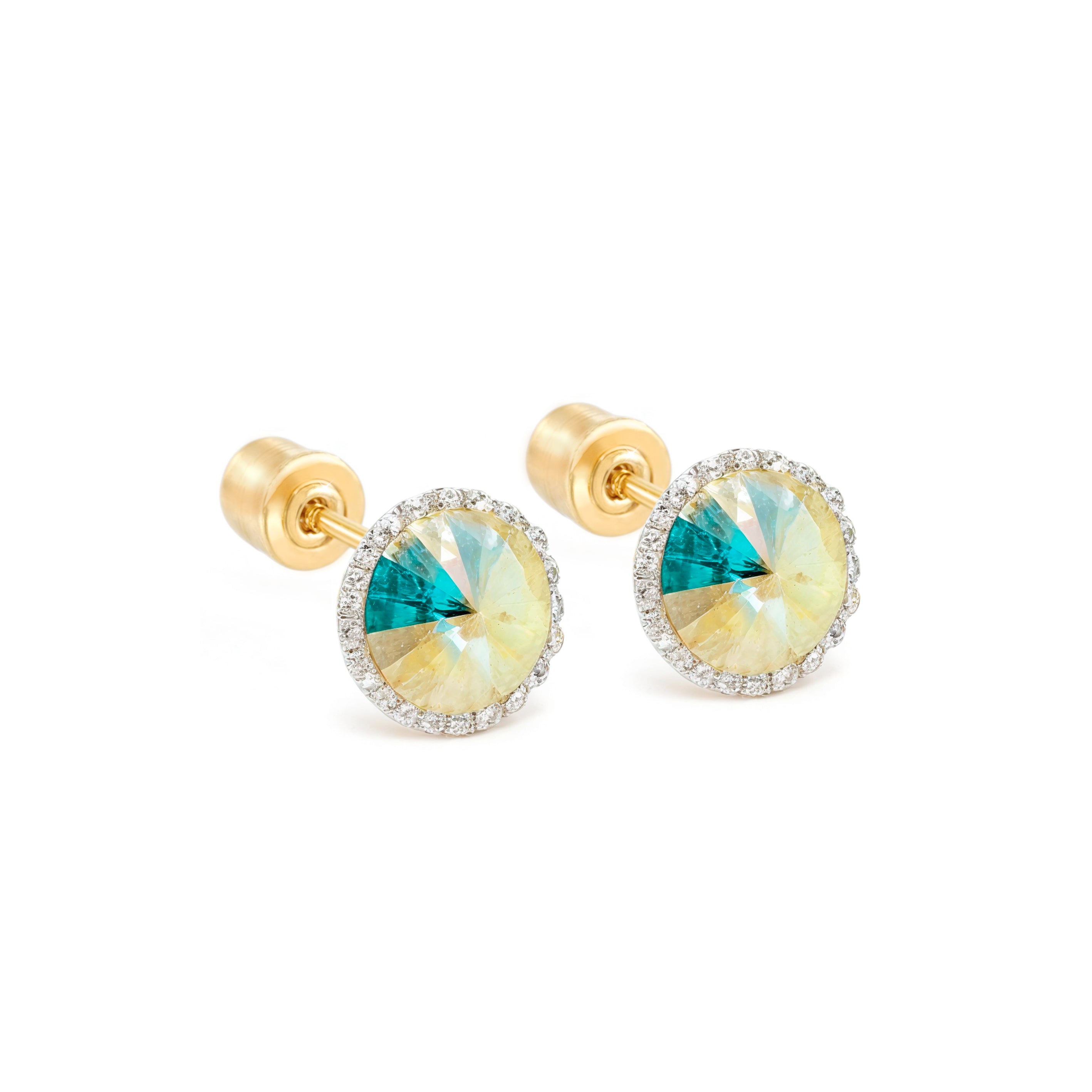 14k Gold- Round Spike Swarovski Earrings