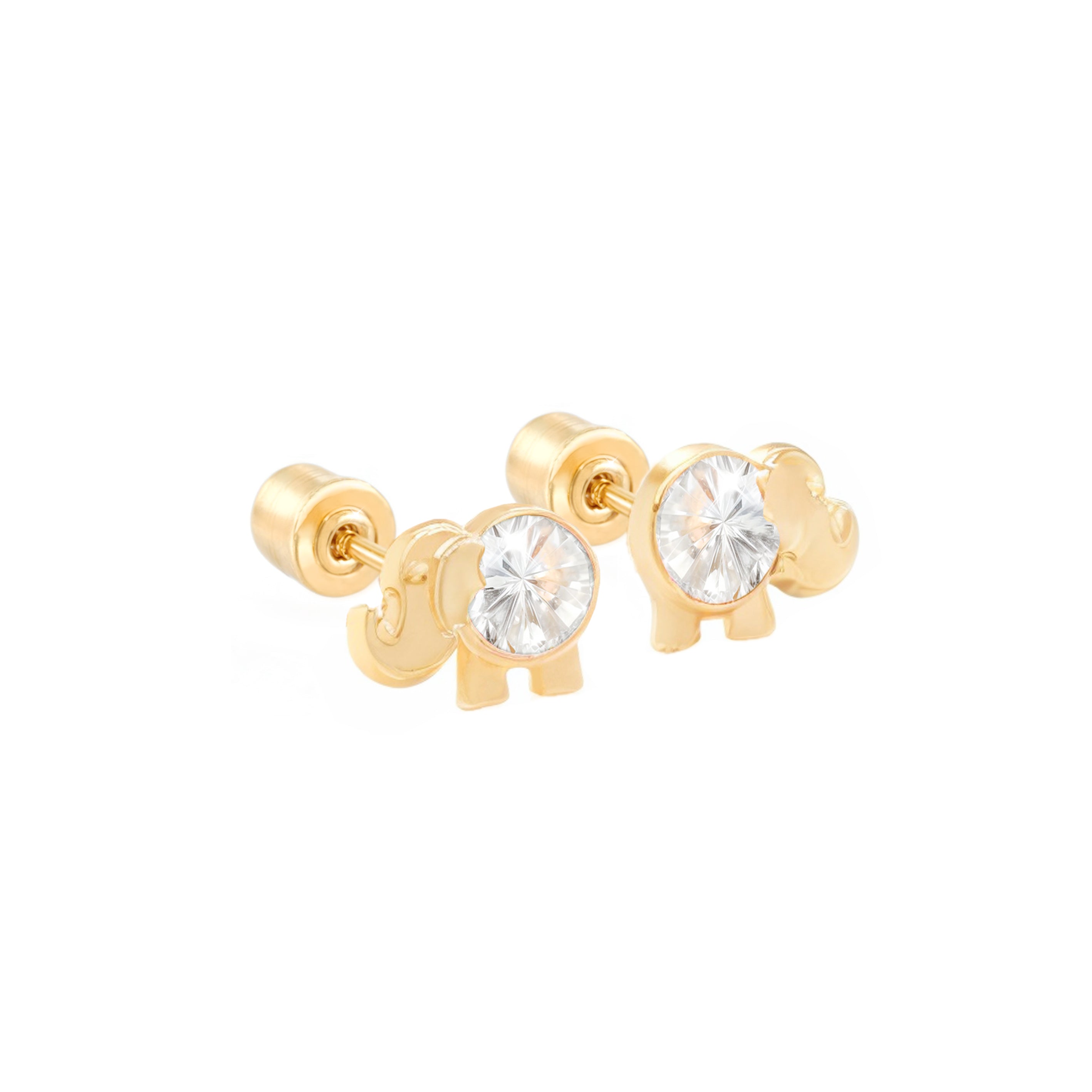 14k Gold-Elephant CZ Earrings