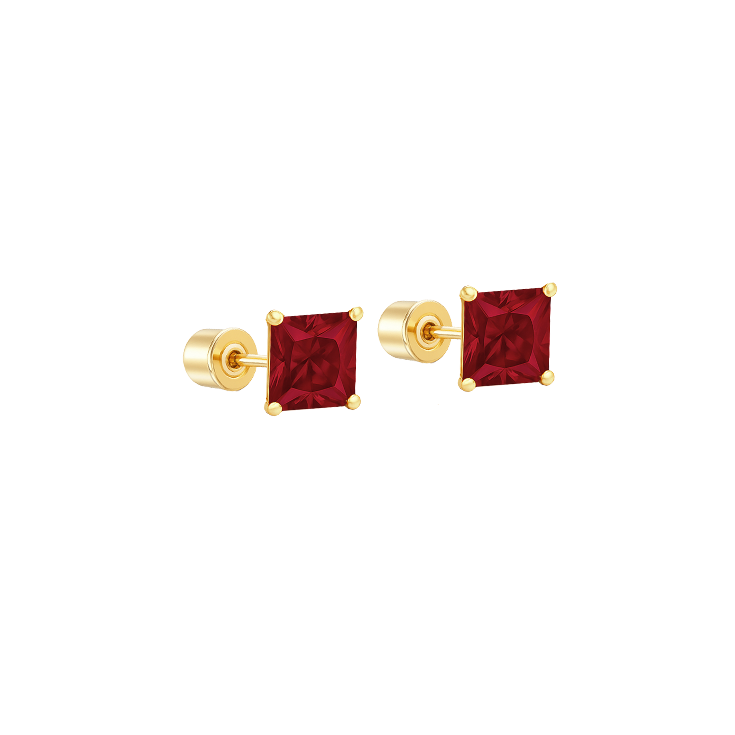 14K Korean Screw back Square Garnet CZ 3mm
