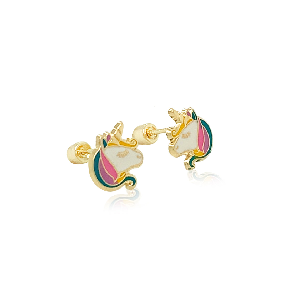 14k Gold -Unicorn Enamel Earrings