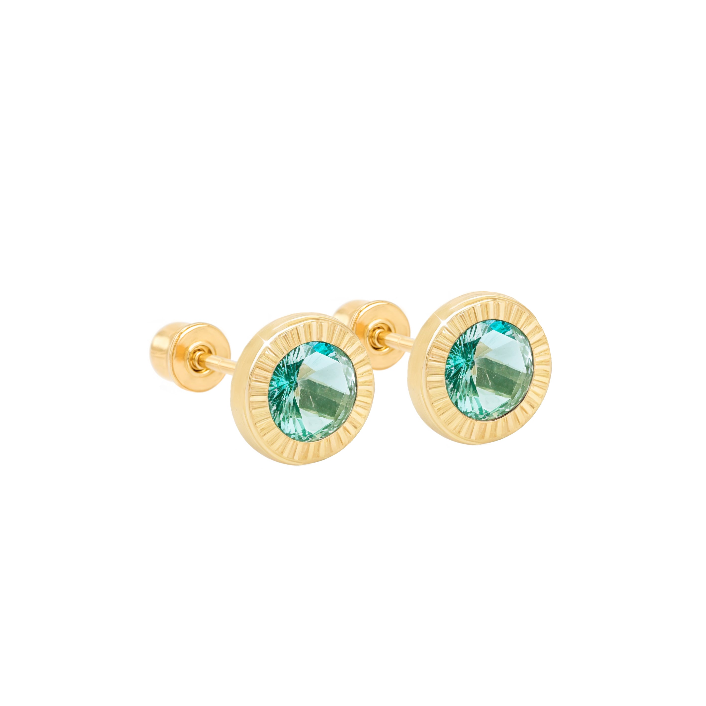 14k Gold-Round Diamond CZ  Earrings