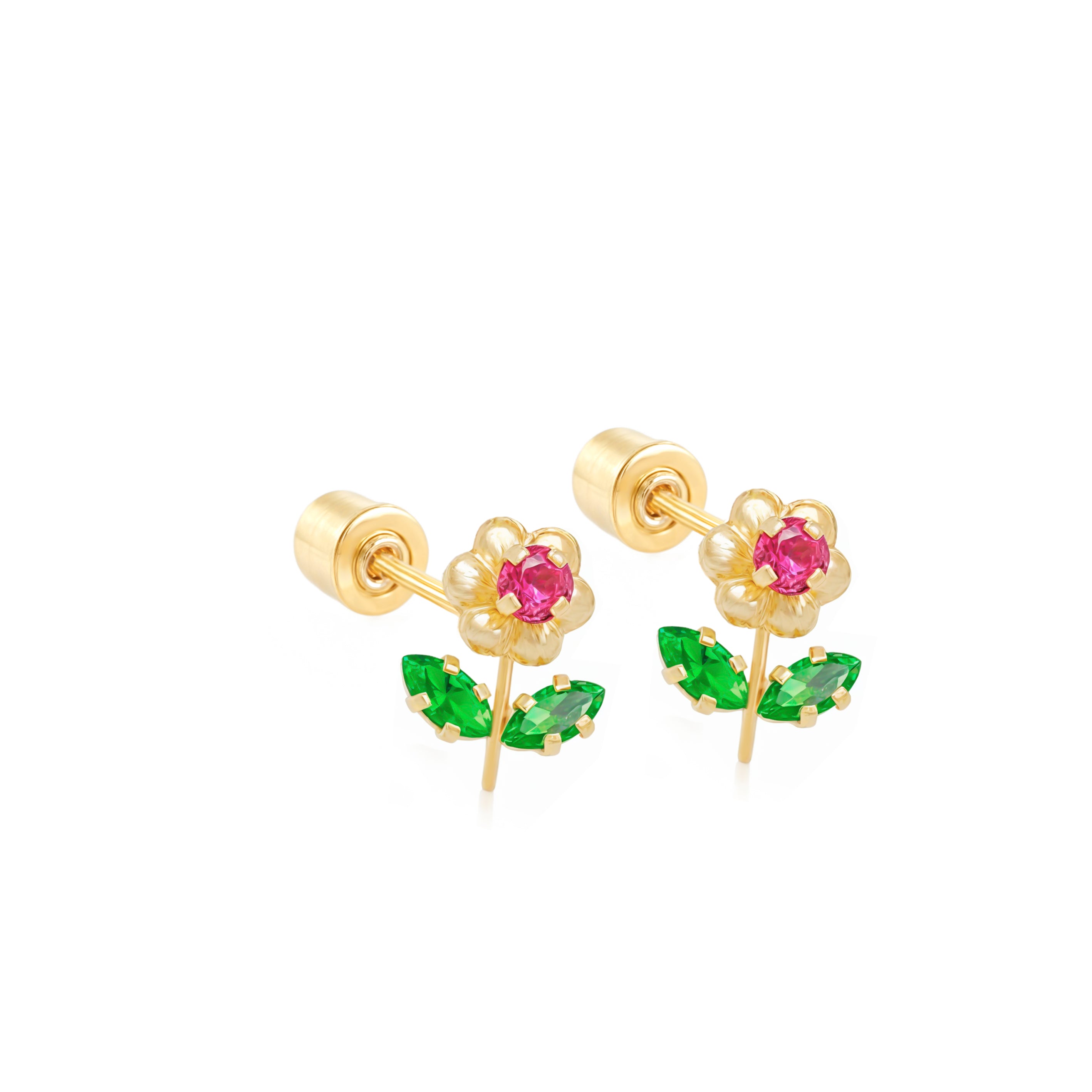 14k Gold-Pretty Flower CZ Colors Earrings