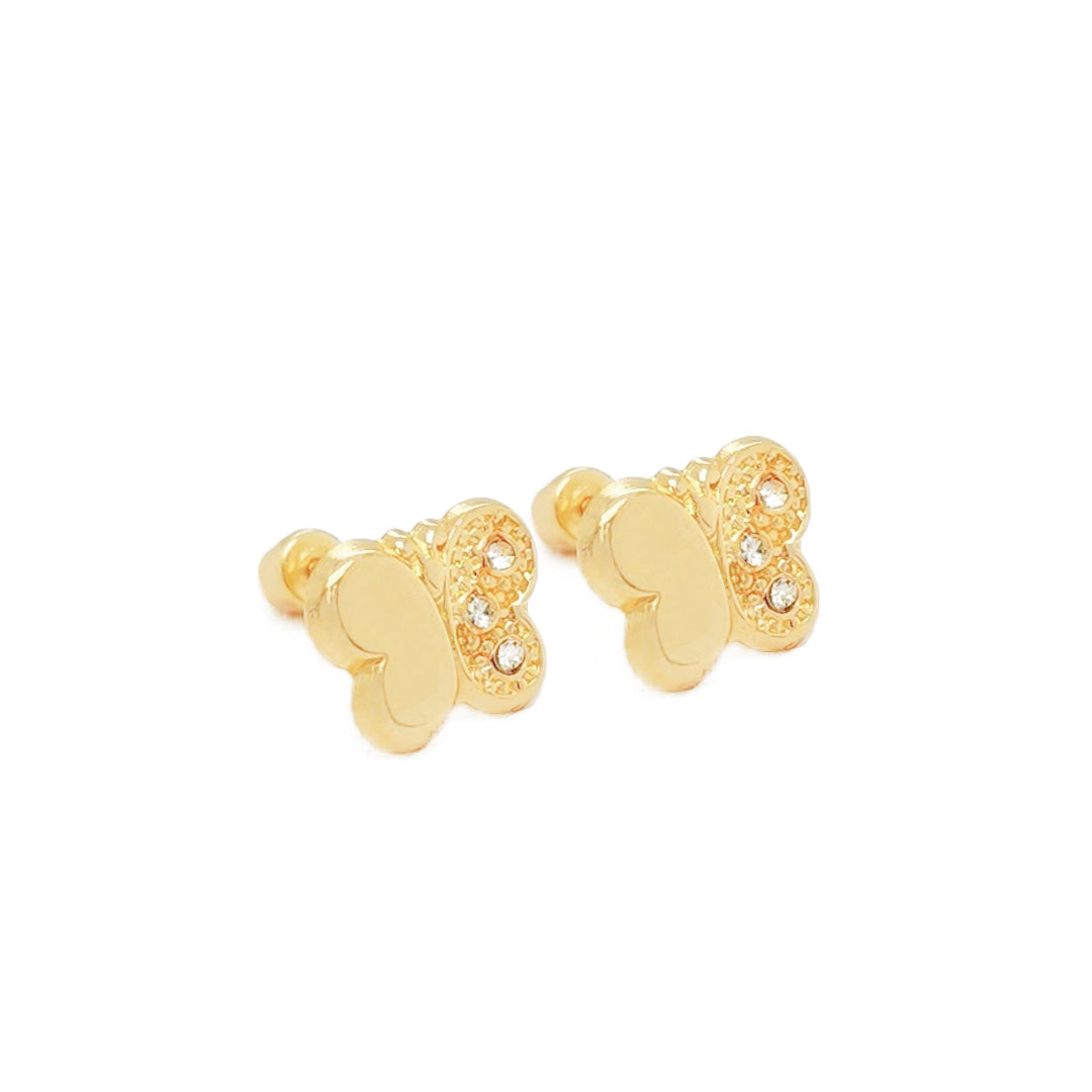 14k Gold-Butterfly with CZ  White Earrings