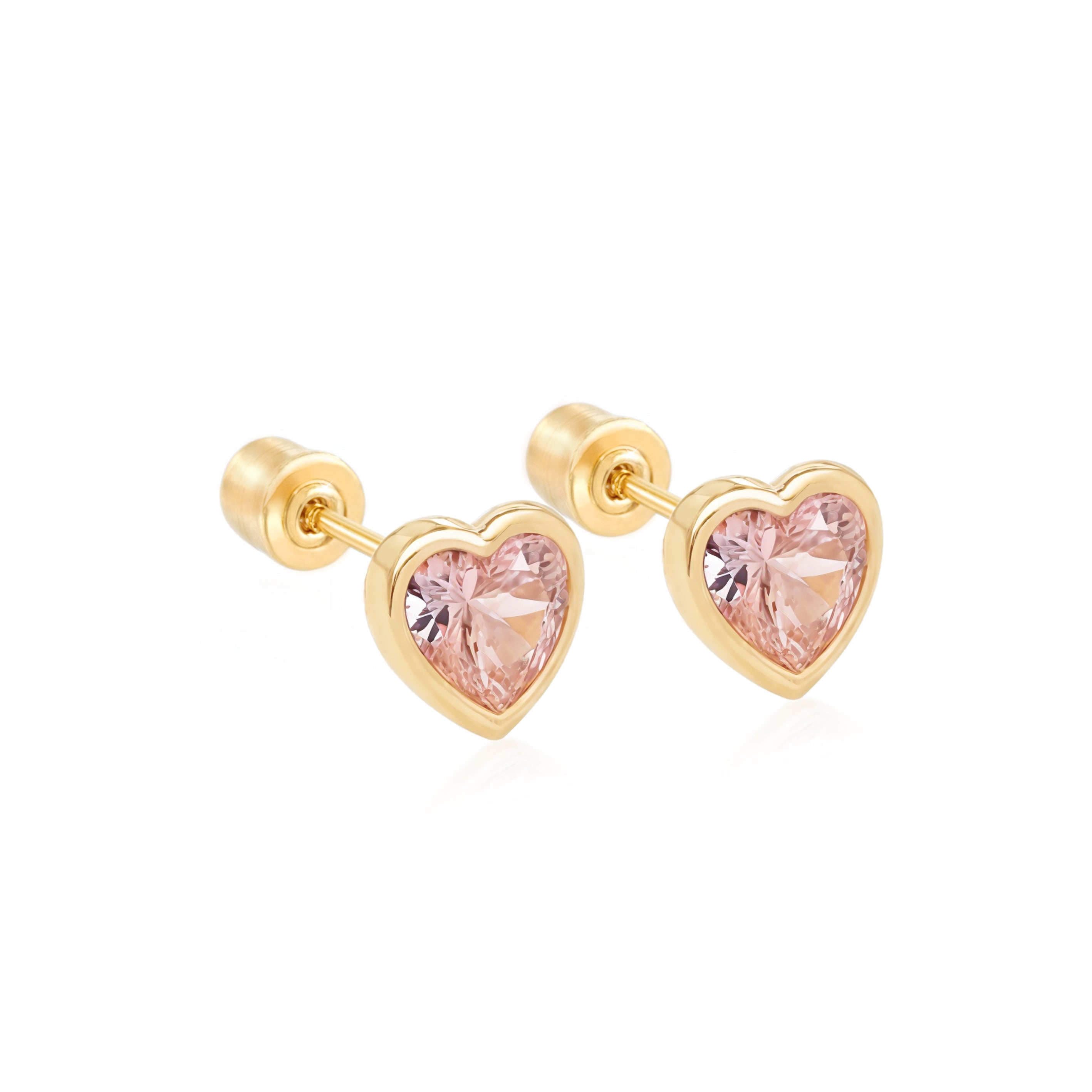 14k Gold-Heart Bizel CZ Earrings