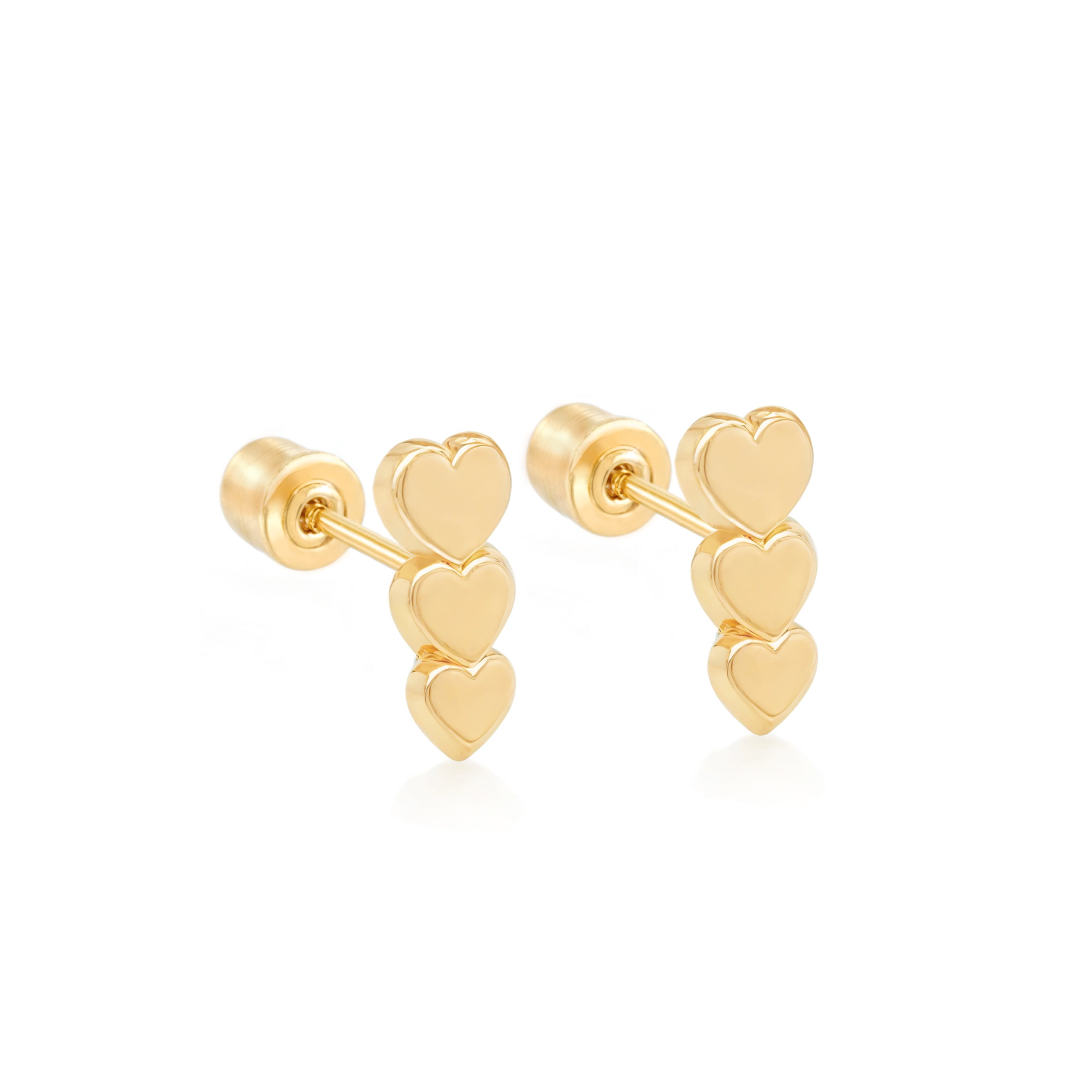 14k Gold-Triple Heart Satin Finish Earrings