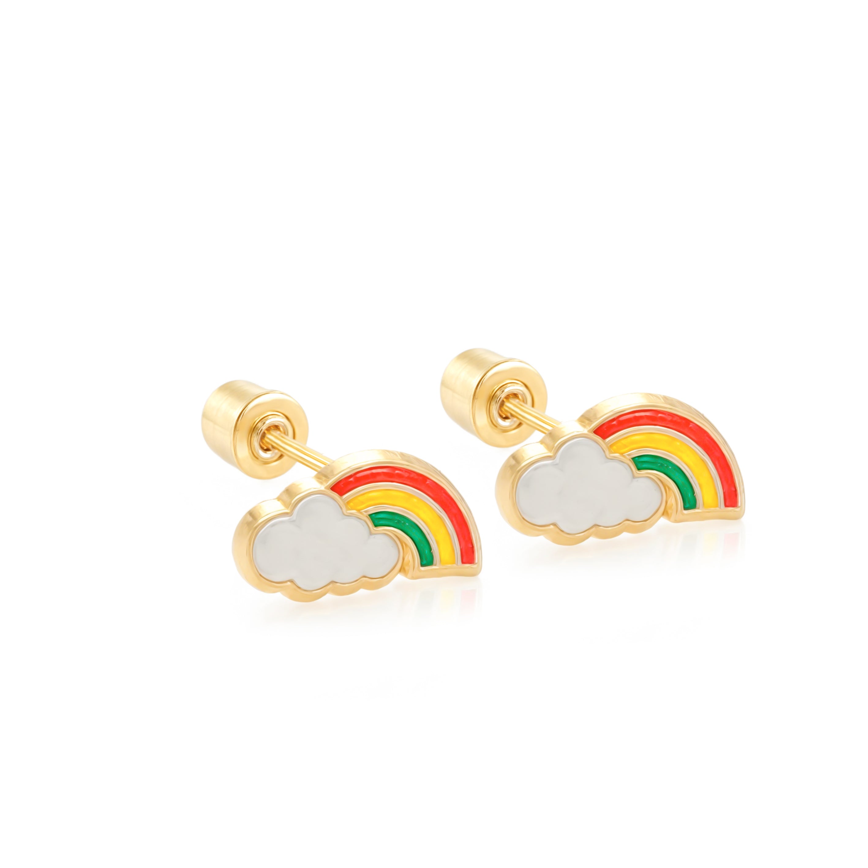 14k Gold-Rainbow with Cloud Enamel Earrings