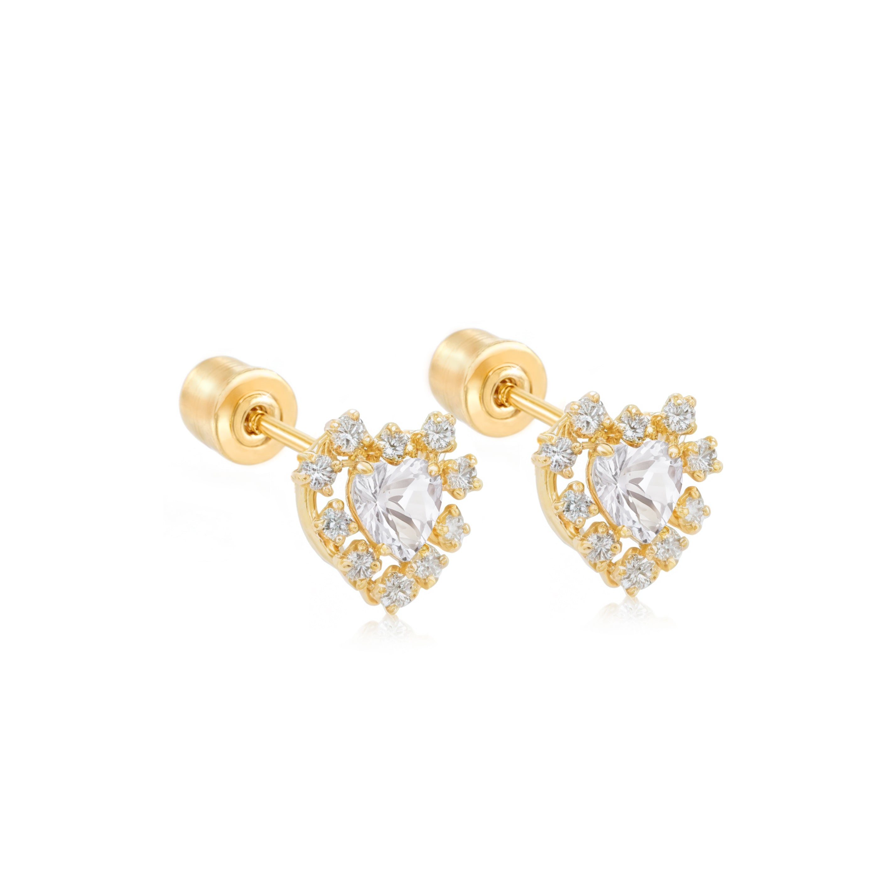 14k Gold-Heart Shape with CZ Earrings