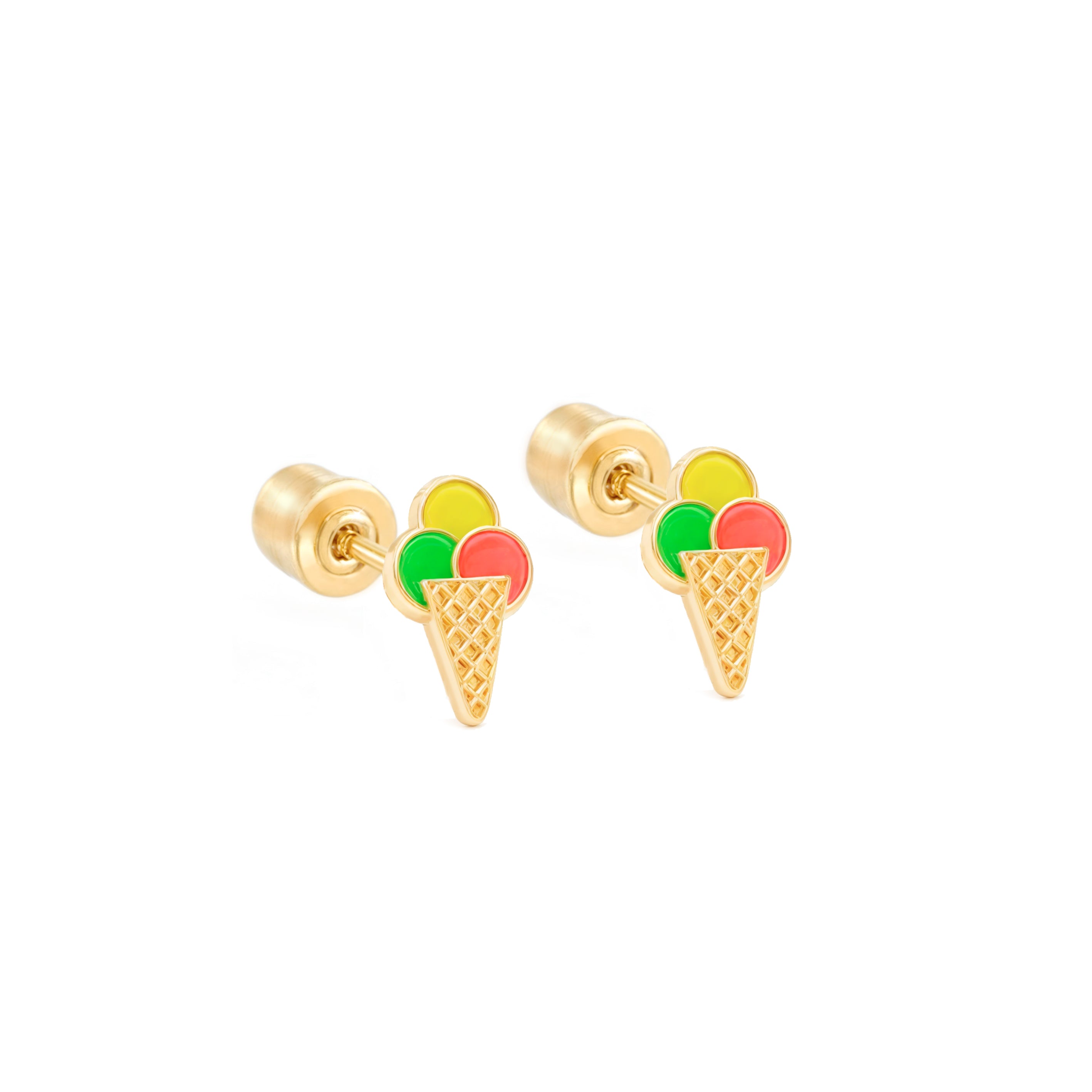 14k Gold-Ice Cream Cone Enamel Earrings