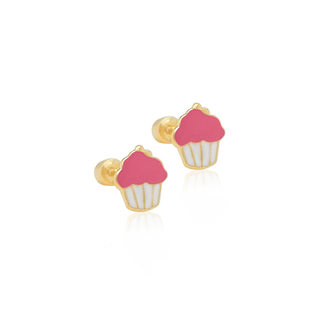 14k Gold-Mini Cupcake Enamel Earrings