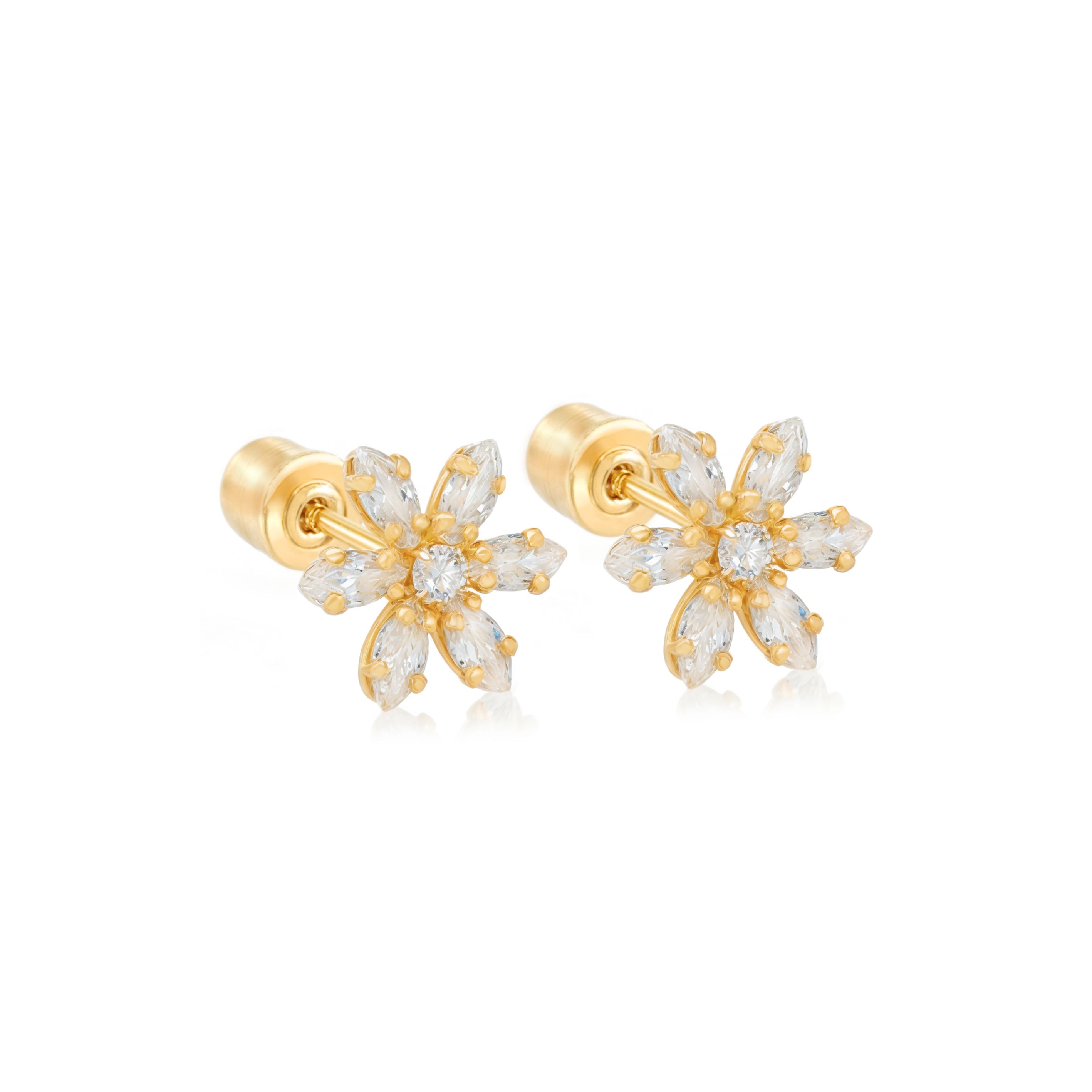 14k Gold-Flower Bloom With CZ Earrings