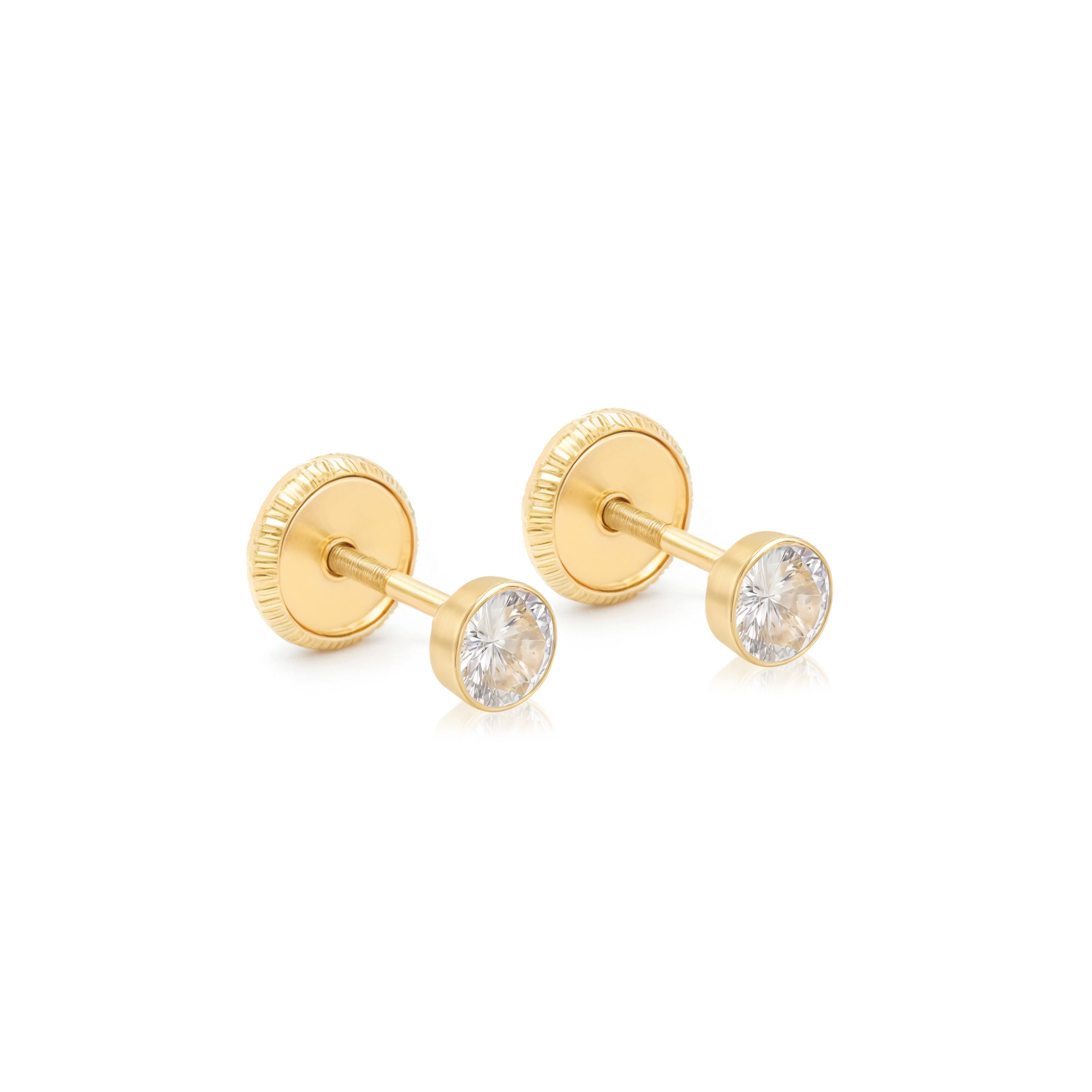 14k Gold-Bezel Round CZ Earrings Spanish