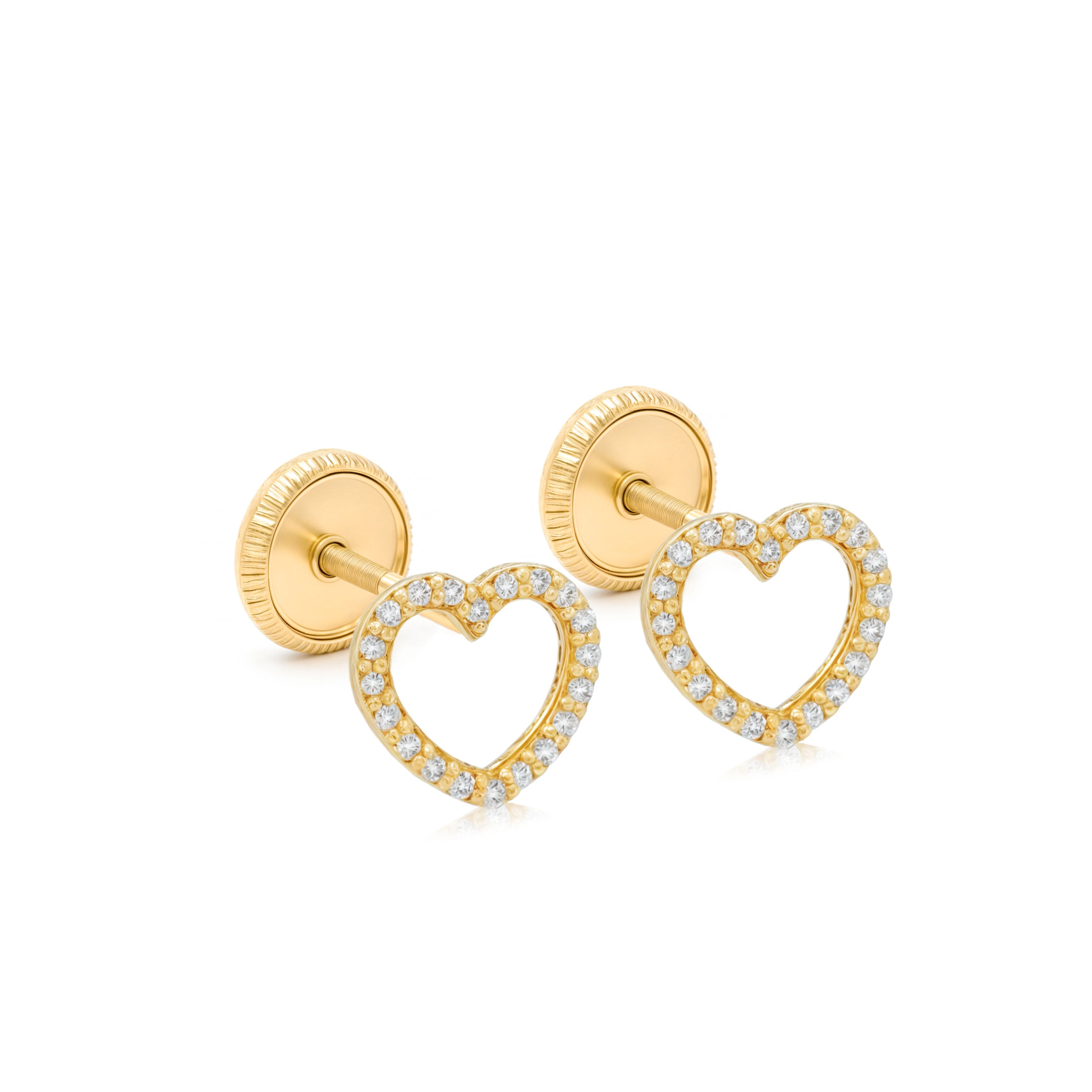 14k Gold-Open Heart CZ Earrings Spanish