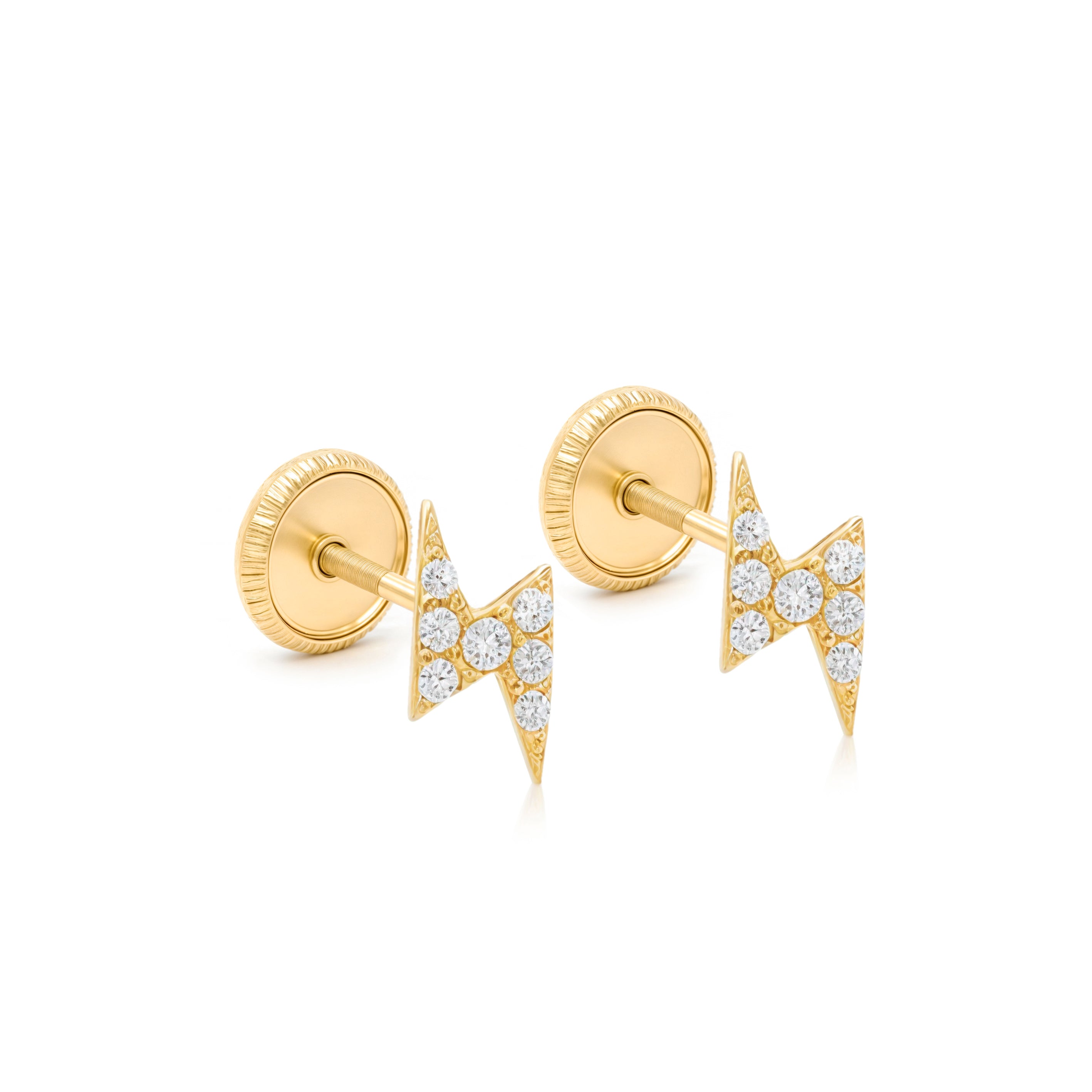 14k Gold-Lightning CZ Earrings Spanish