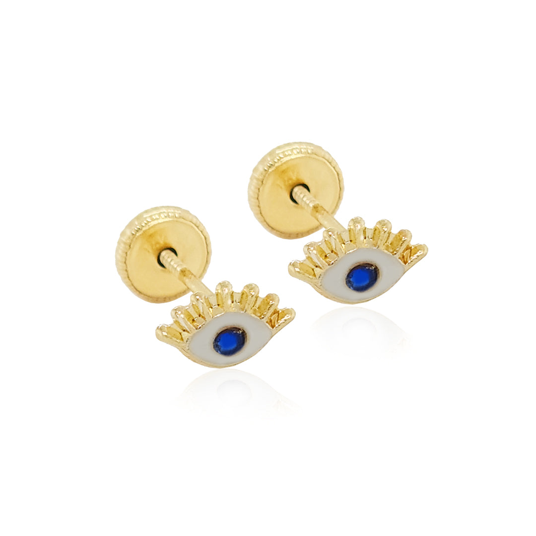 14k Gold-Blue CZ Eye Earrings