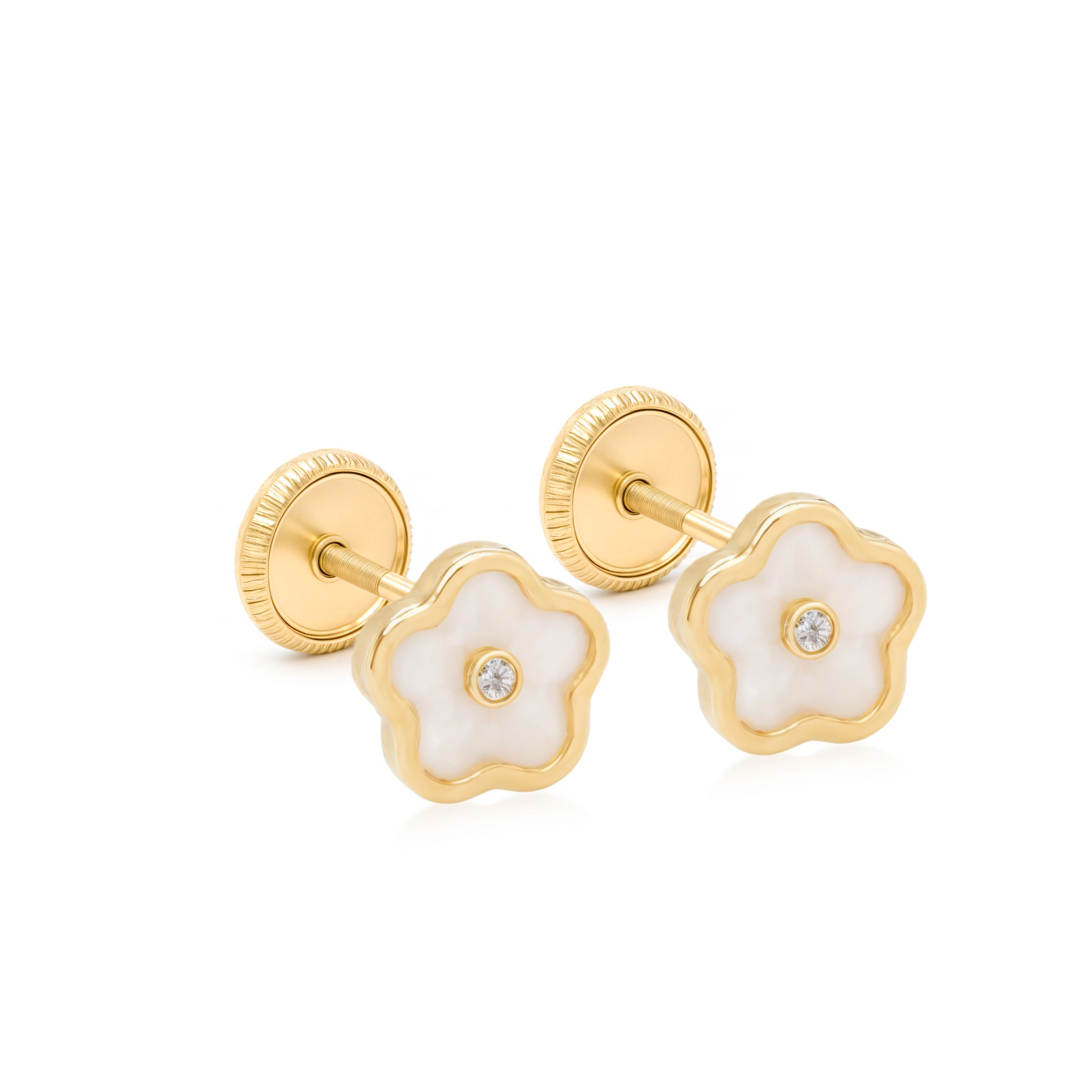 14k Gold-Flower Mop with CZ Earrings Spanish