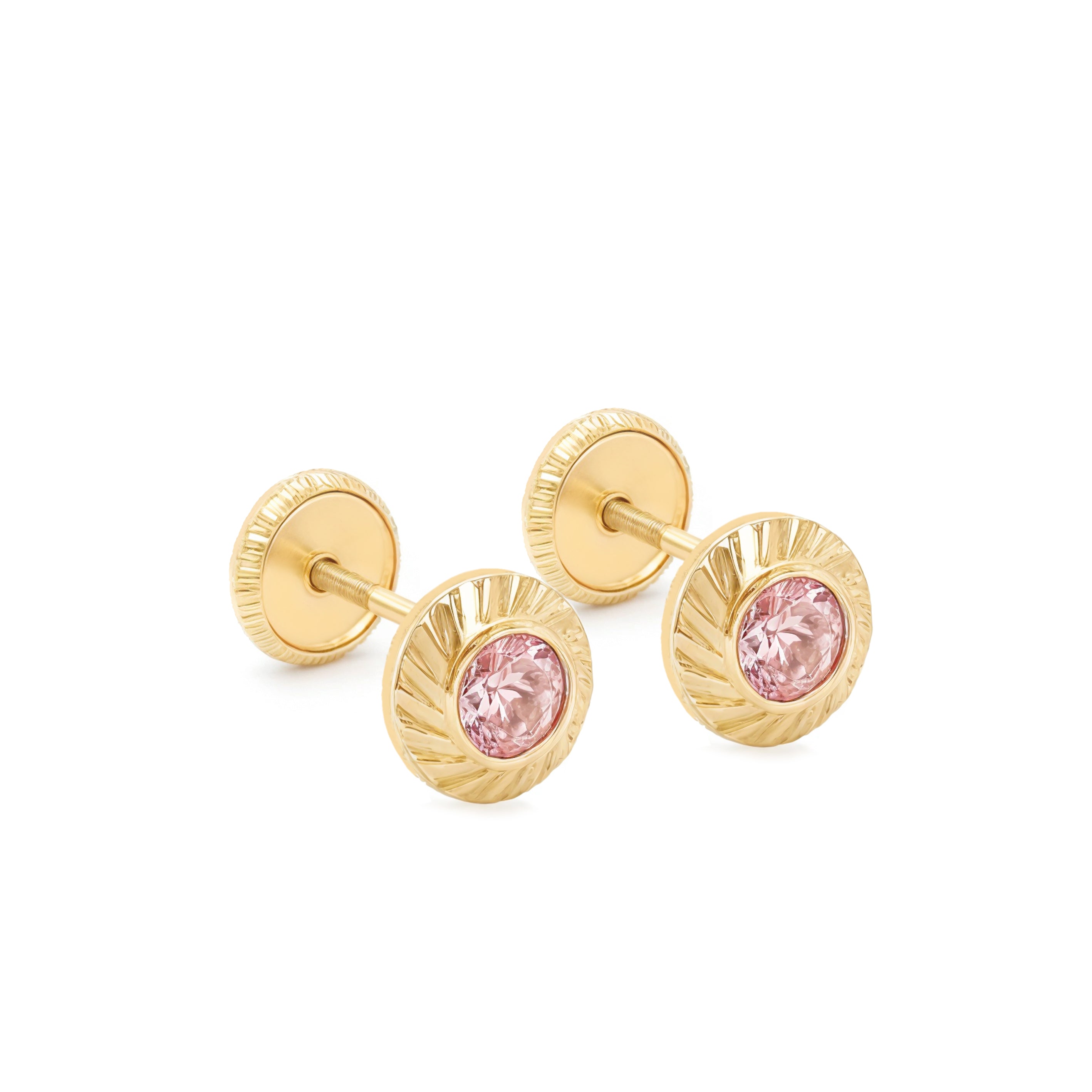 14k Gold-Round Diamond Cut Earrings Spanish