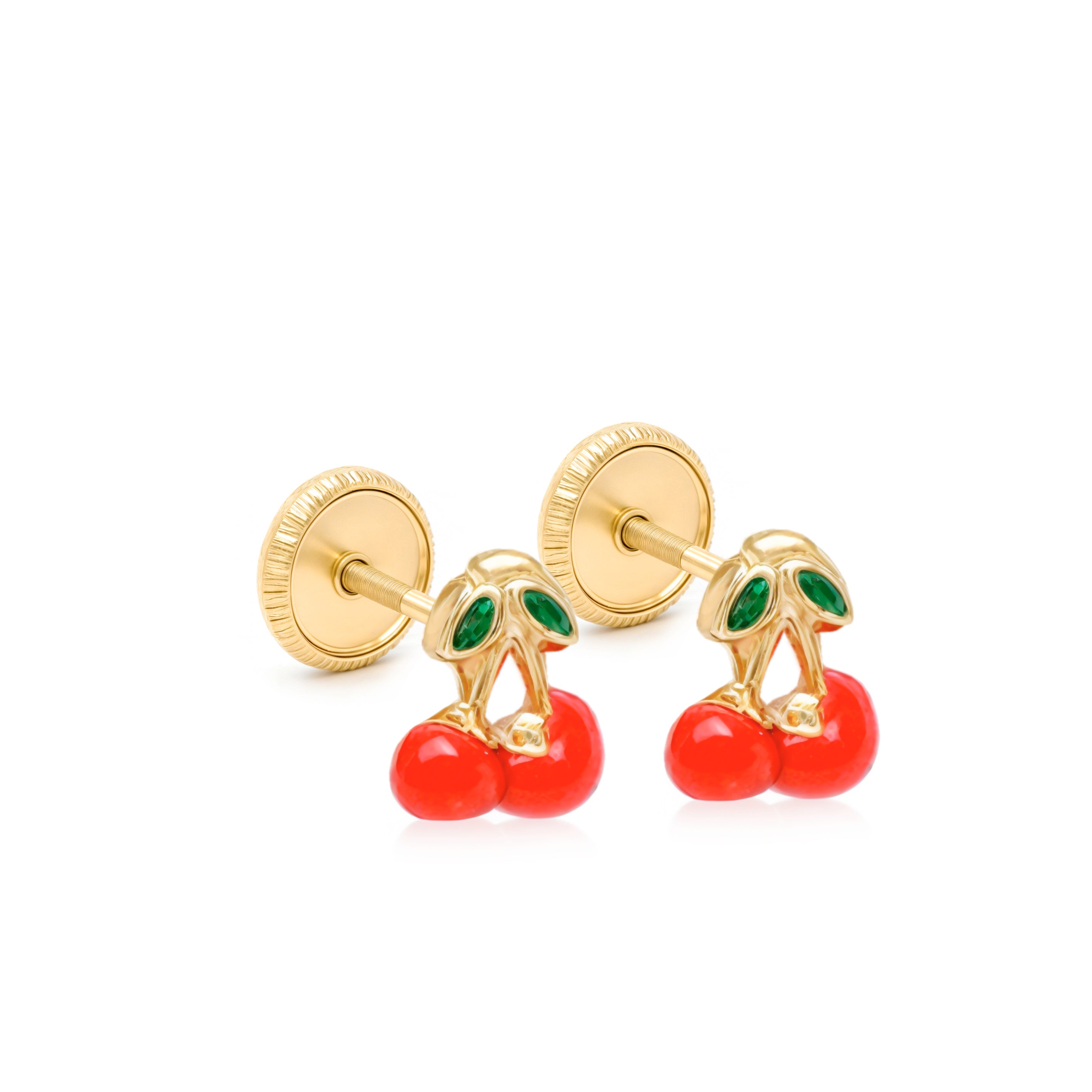 14k Gold-Cherry Earrings with Enamel