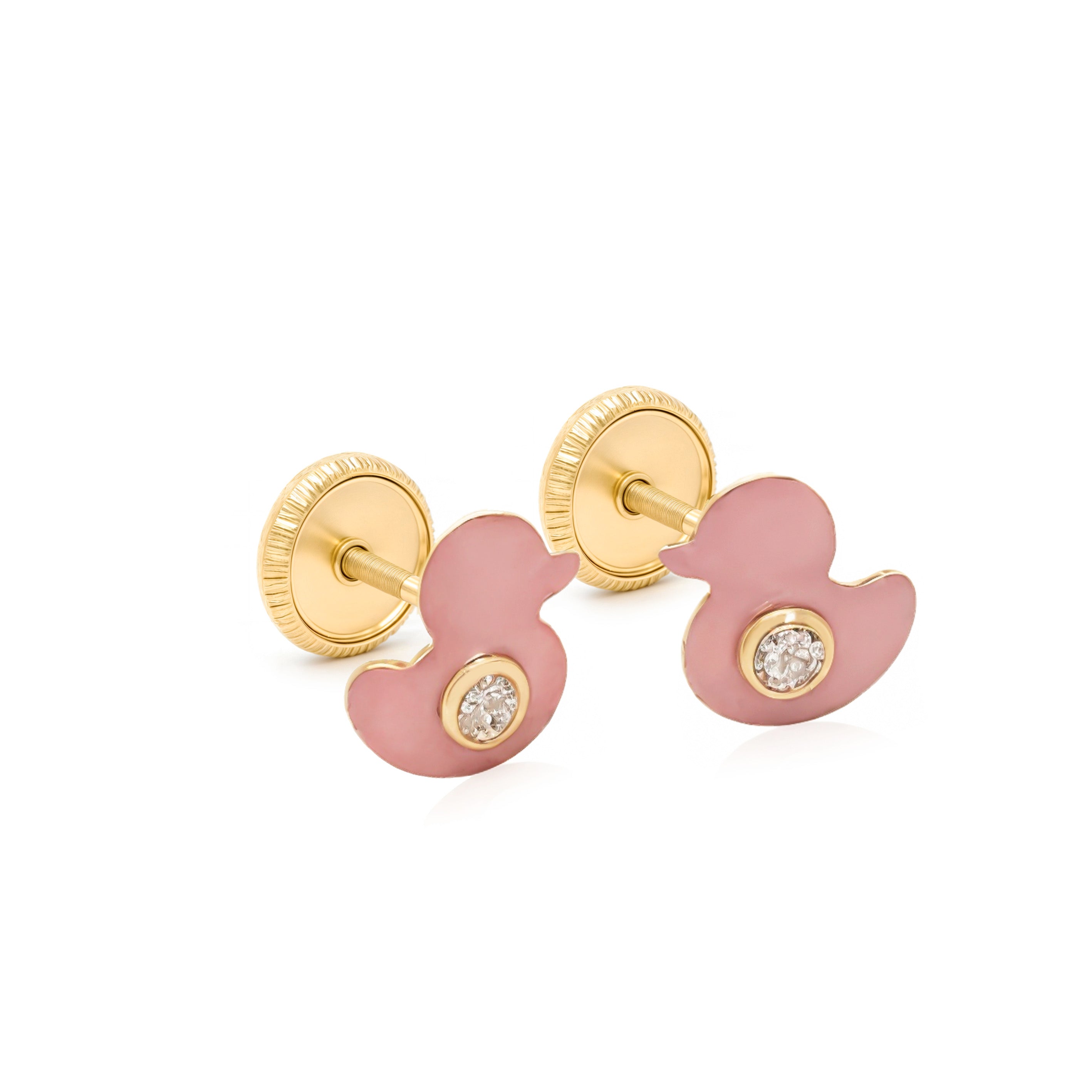 14k Gold-Duck with Pink Enamel