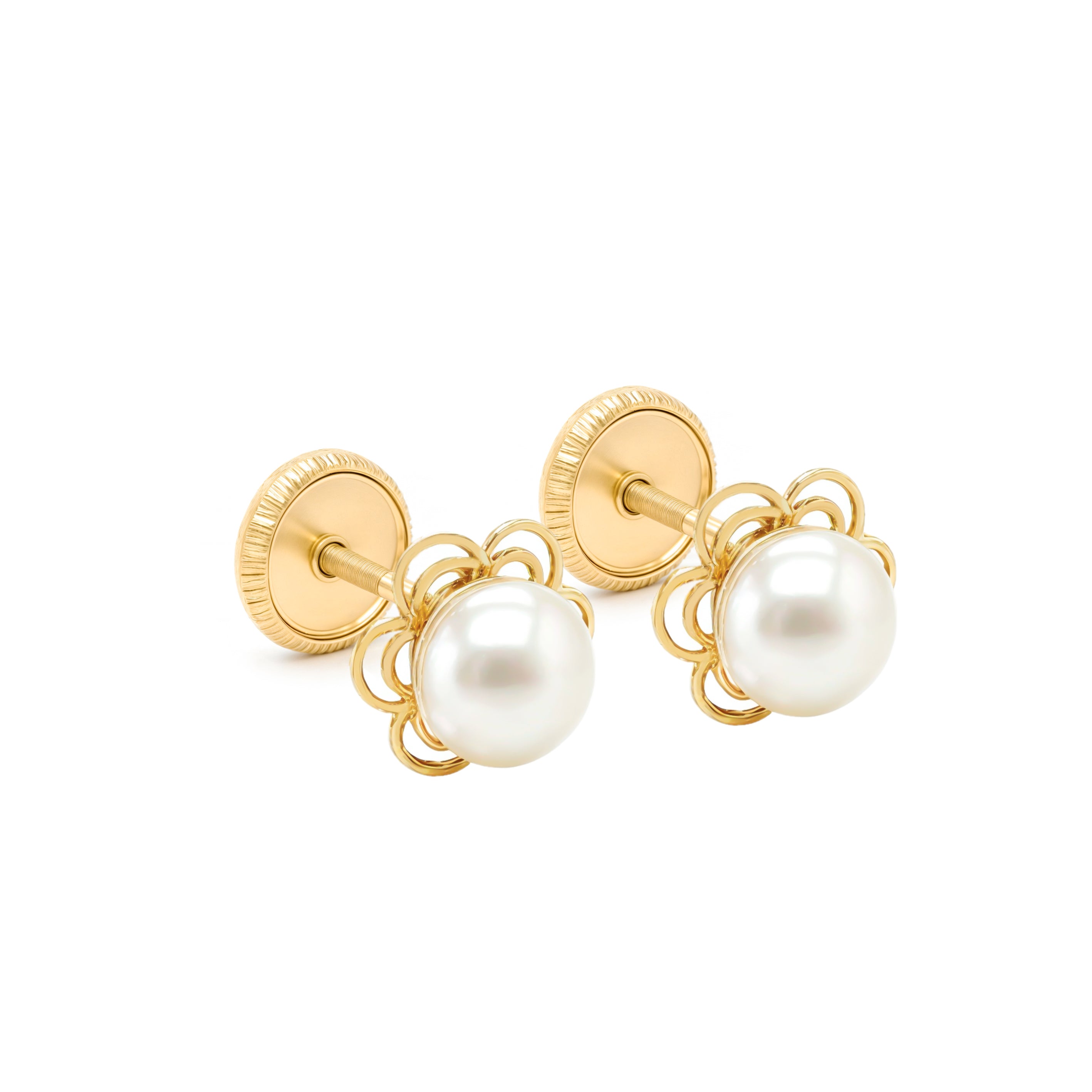 14k Gold-Pearl with Flower Bezel Spanish