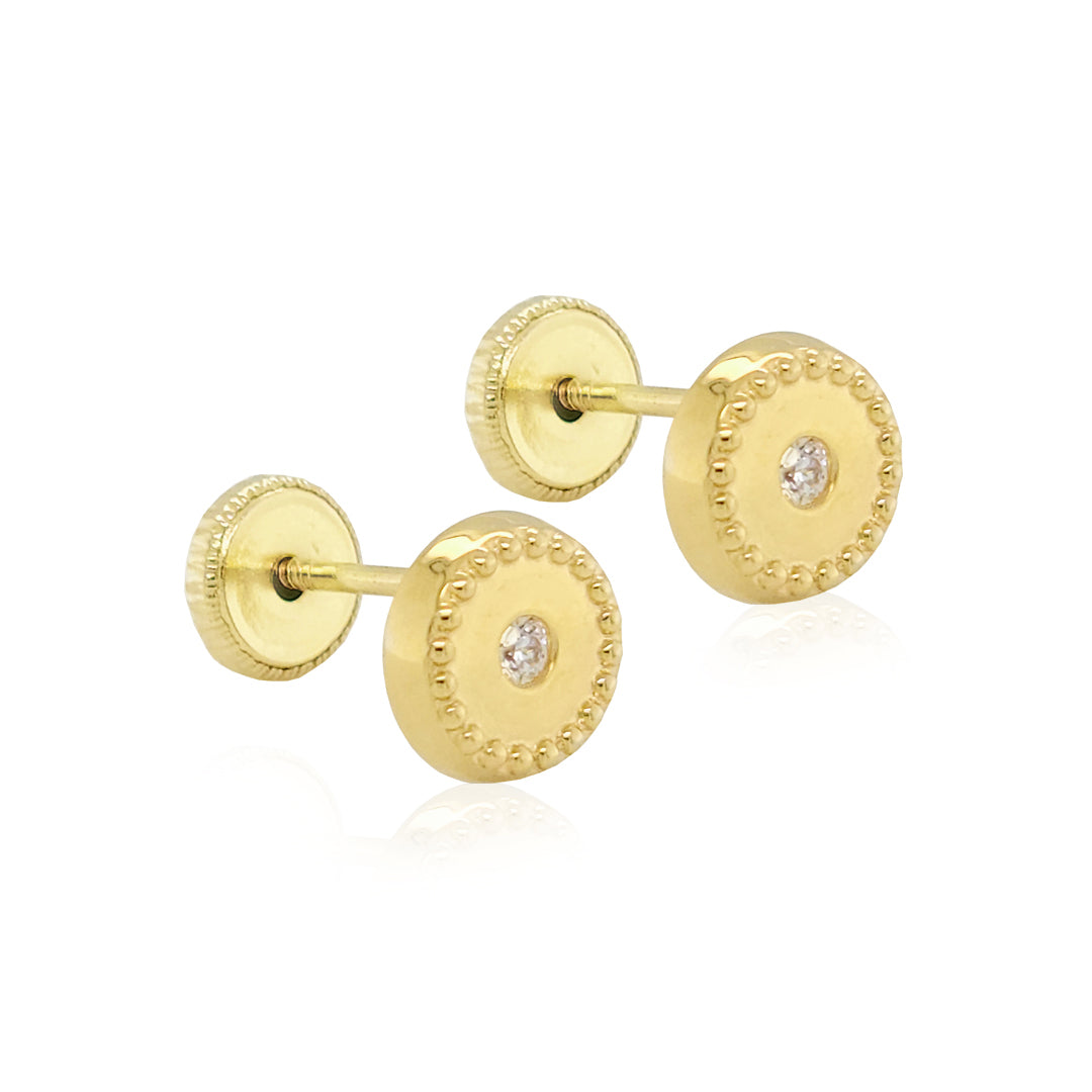 14k Gold-Circle Petite CZ Cut medium Earrings