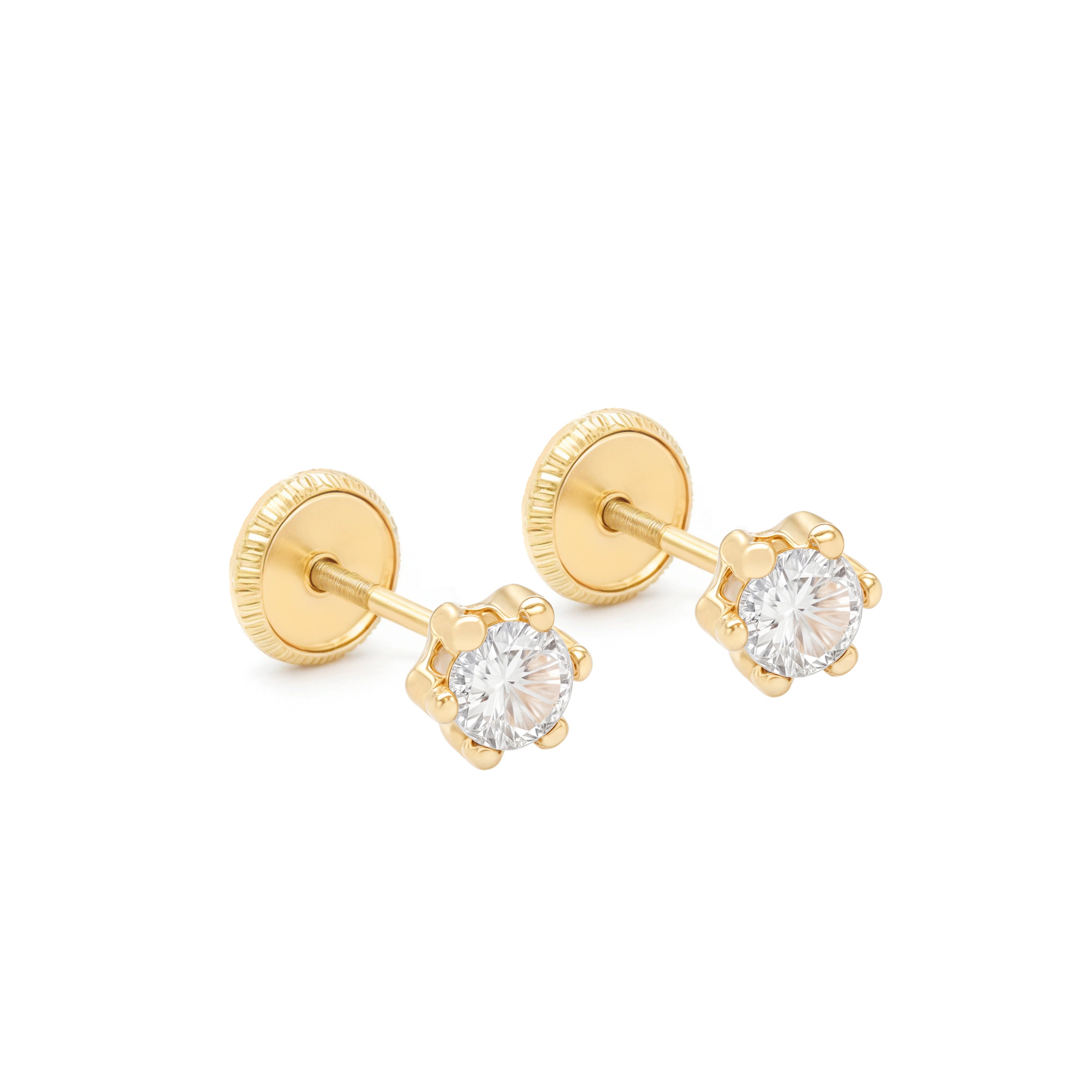 14k Gold-Six Prong Cubic Zirconia Earrings Spanish