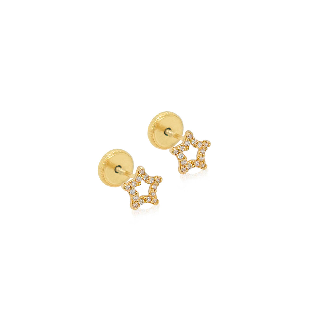 14k Gold-Open Star CZ Earrings