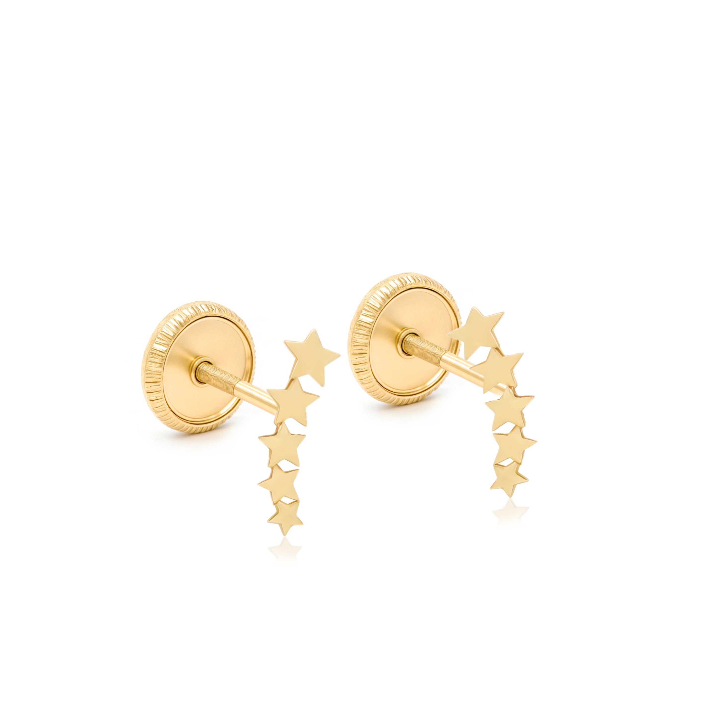 14k Gold-Trio Star Style Earrings Spanish