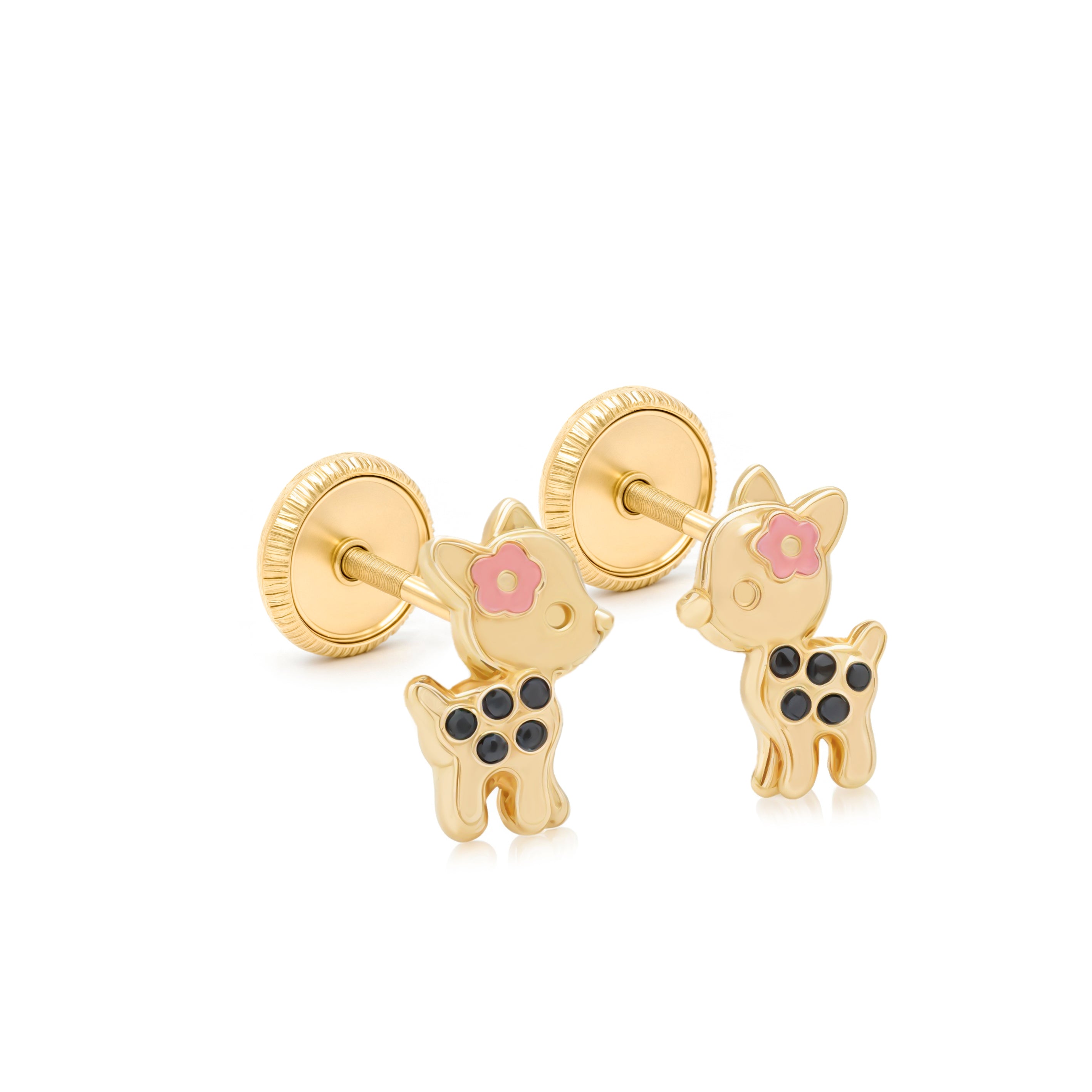 14k Gold-Baby Bambi Enamel Earrings