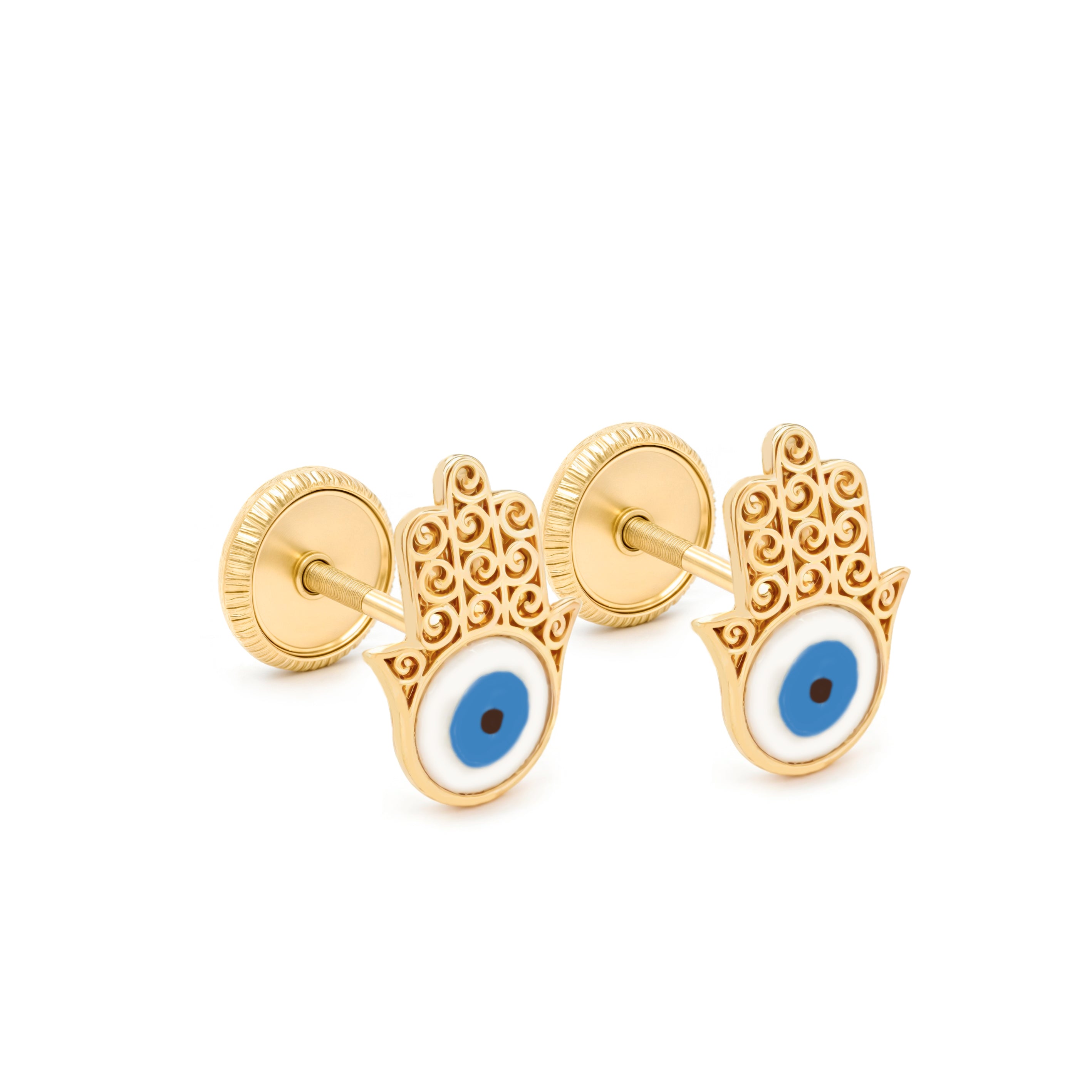 14k Gold-Hamsa with Enamel Eye Earrings