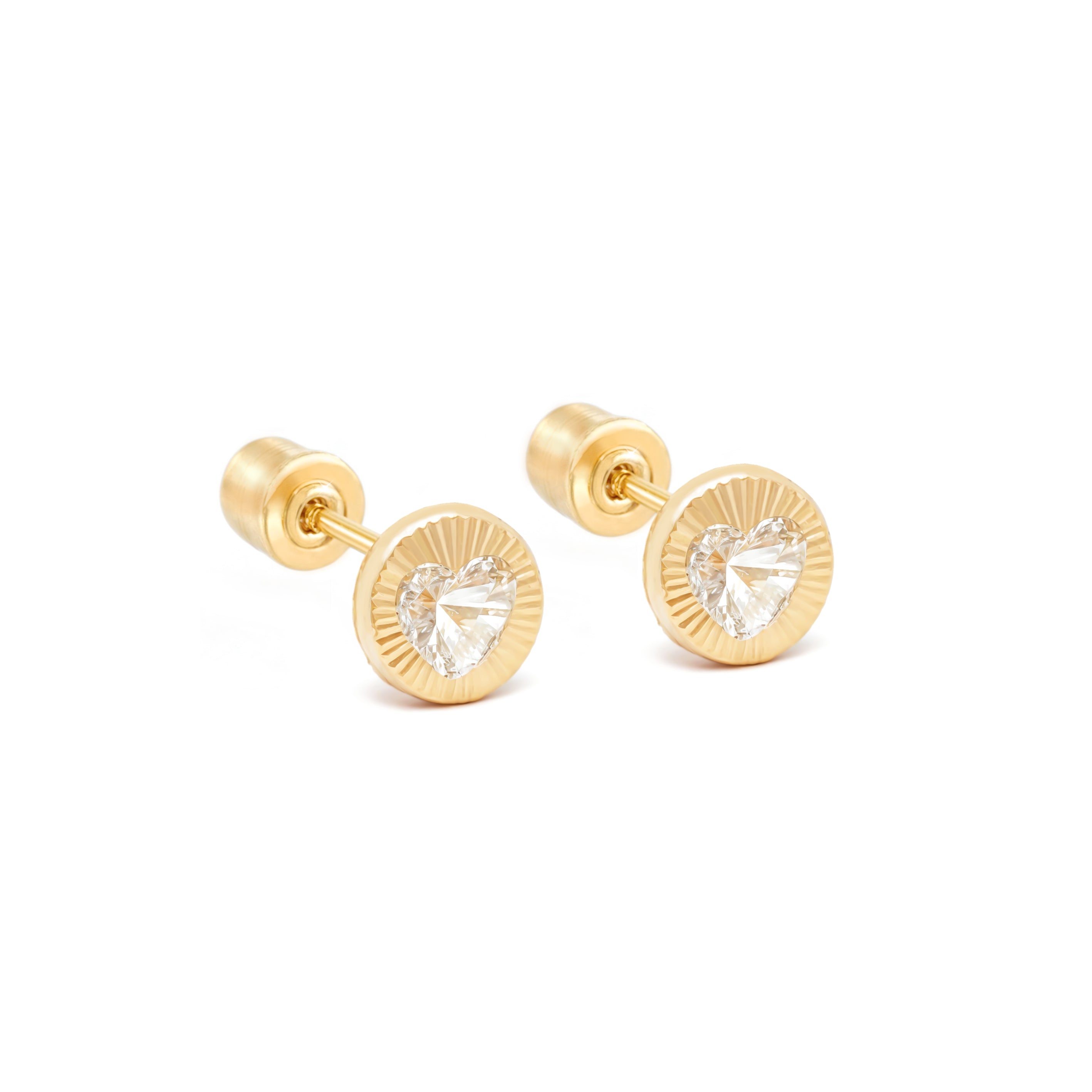 14k Gold-Bezel Heart CZ Earrings